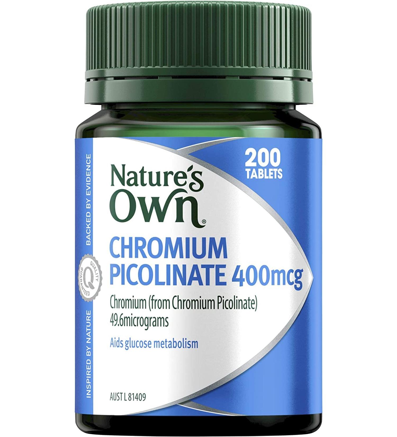 Nature's Own Chromium Picolinate 400mcg - 200 Tablets | Blood Sugar Support - Buy Online on GoSupps.com