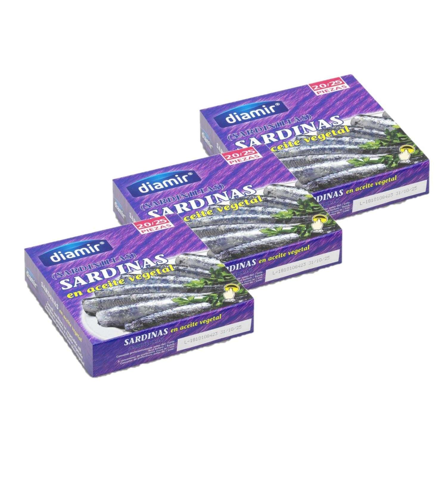 Lot 3x Small sardines in oil - Can 266g