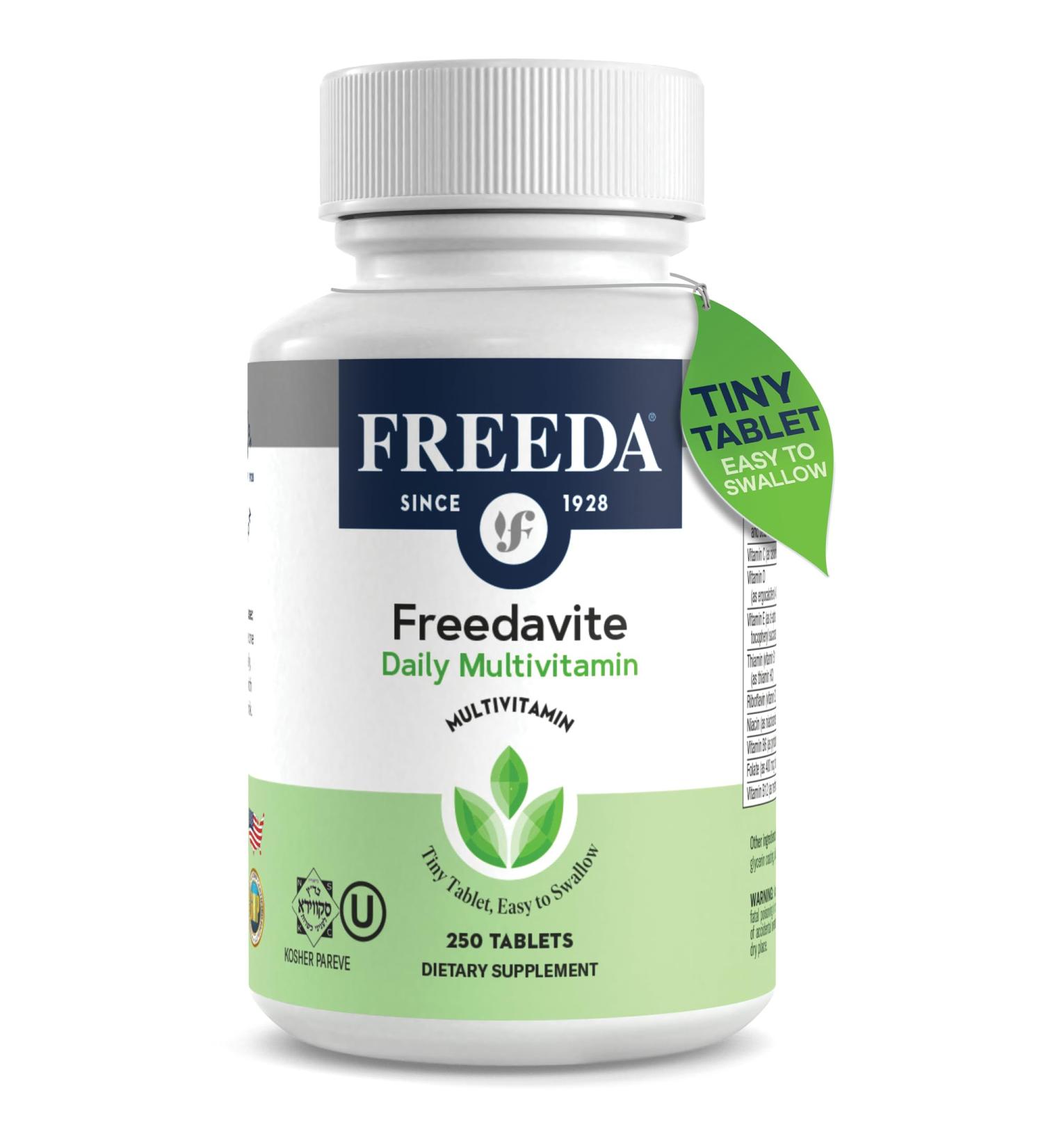 Freedavite Tiny Tablet - Moderate Multivitamin for Men and Women - Pure Vitamin A C D E B1 B2 B6 B12 Biotin Calcium Zinc Iron Magnesium Manganese Copper Selenium Iodine - 250 Count 250 Count (Pack of 1) - Buy Online on GoSupps.com