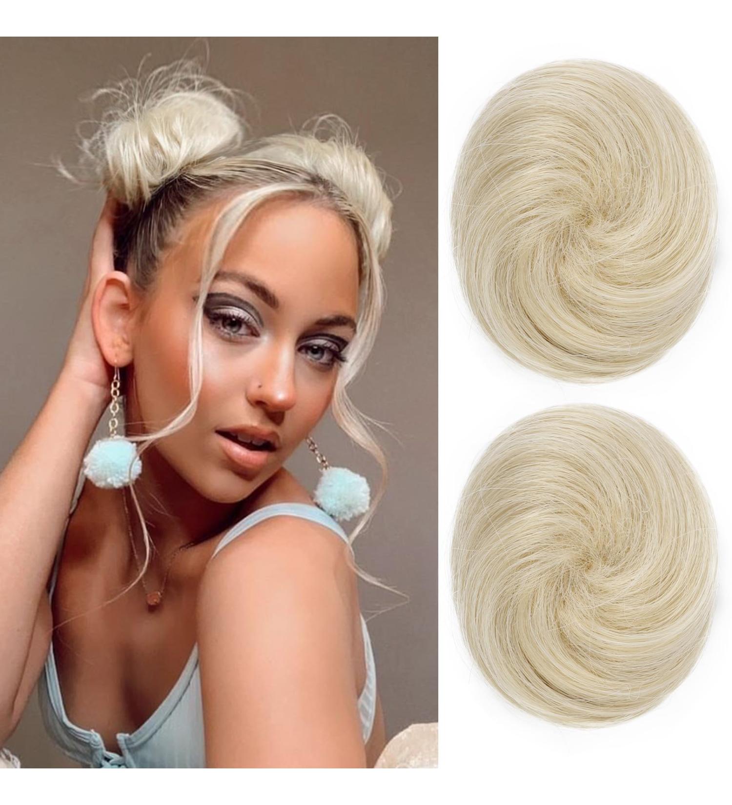 REECHO 2 PCS Mini Claw Clip in Messy & Cat Ears Hair Bun Extensions Wig Accessory Updo Hairpieces for Women Girls (Pack of 2-3" Straight Light Blonde) Pack of 2 - 3" Straight Light Blonde - Buy Online on GoSupps.com