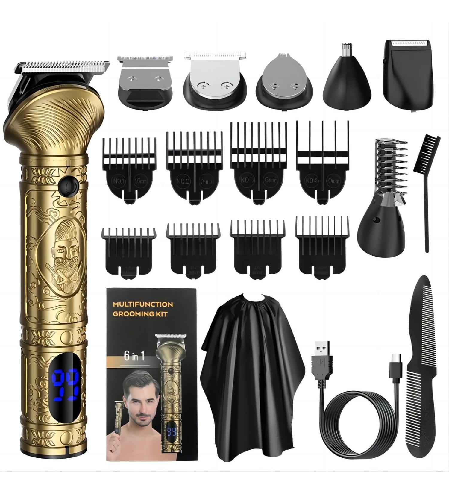 Roziapro Professional Mens Hair Trimmer 6 in 1 Hair Clippers Grooming Kit Cordless Beard Trimmer for Men USB Rechargeable LED Display (Gold) - Buy Online on GoSupps.com