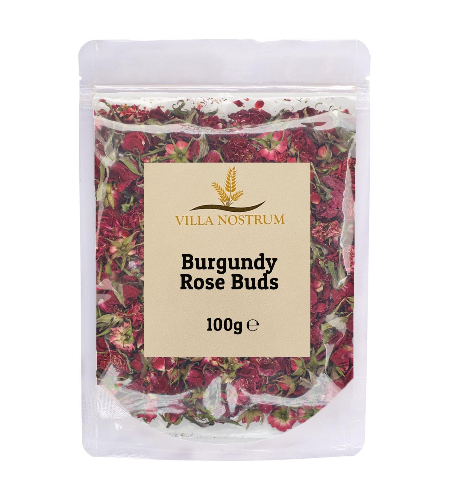 Dried Edible Burgundy Rose Buds 100g by Villa Nostrum