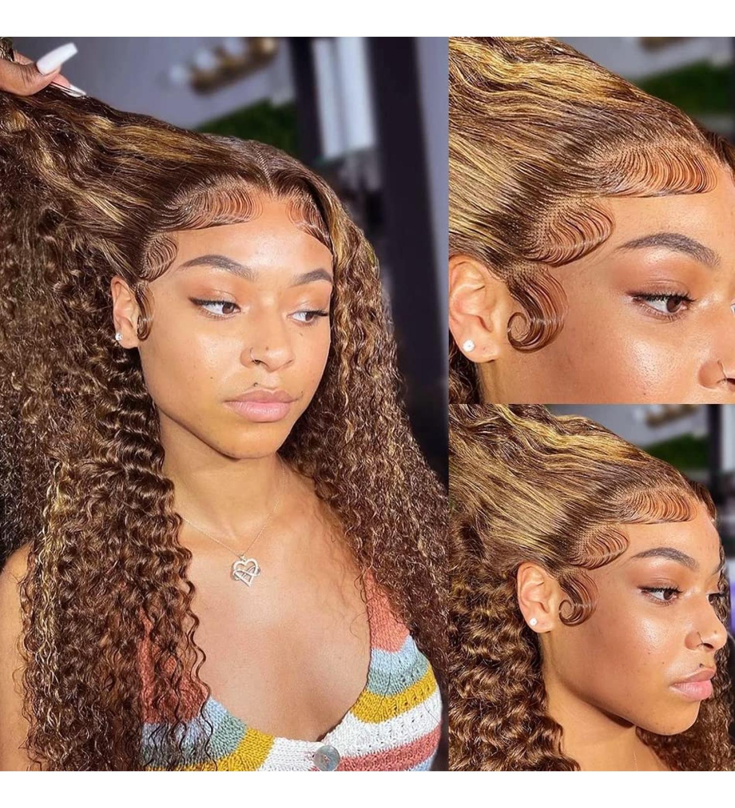 Honey Blonde Highlight Ombre Deep Curly Lace Front Wig for Black Women - Glueless & Pre Plucked - Buy Online on GoSupps.com