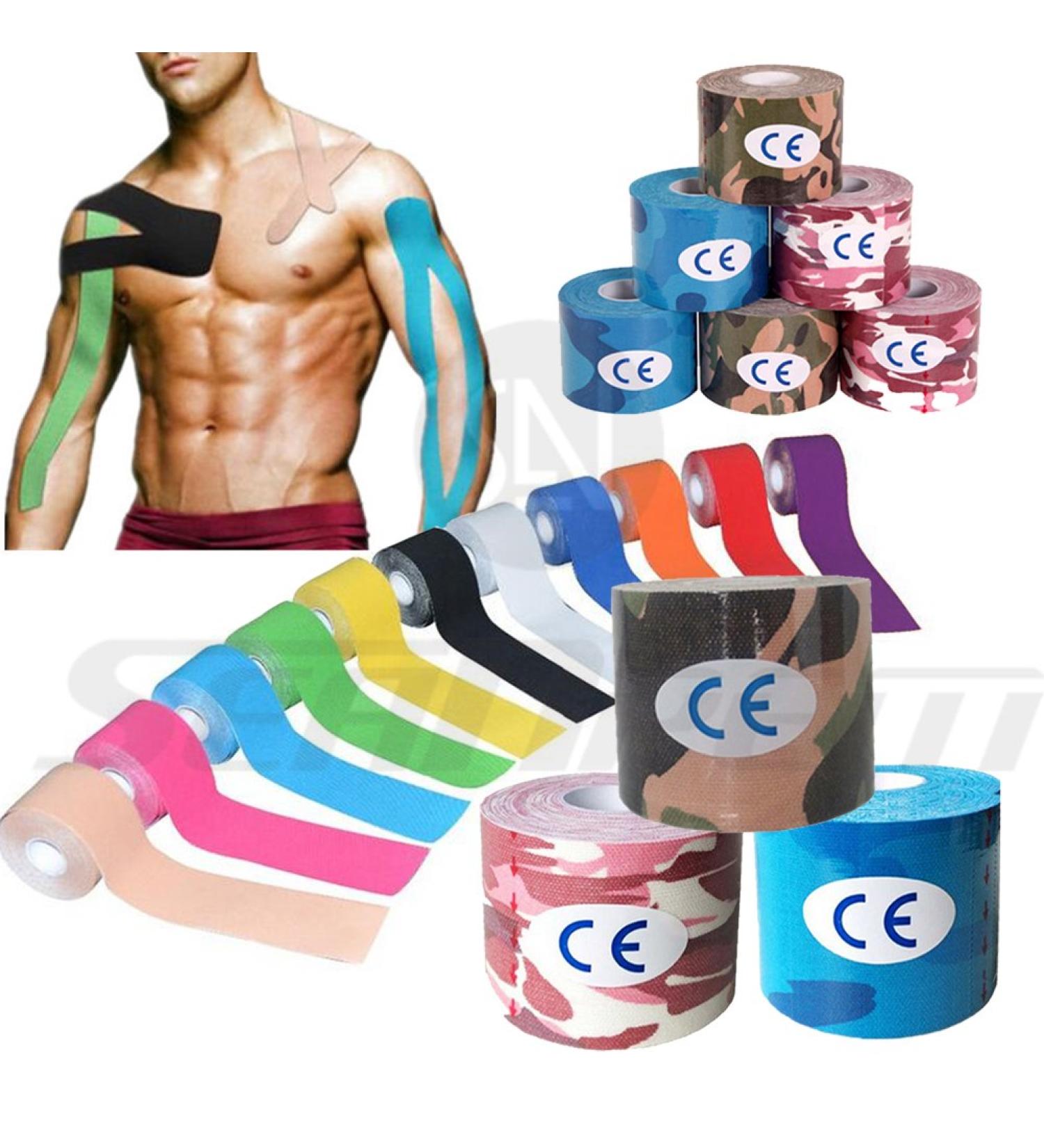 Kinesiology Tape - Pain Relief Adhesive - Best Therapeutic Muscle Support Aid - Sports Wrap - Water Resistant by seaNpem Camouflage Green + Blue + Pink QTY: 3 - Buy Online on GoSupps.com
