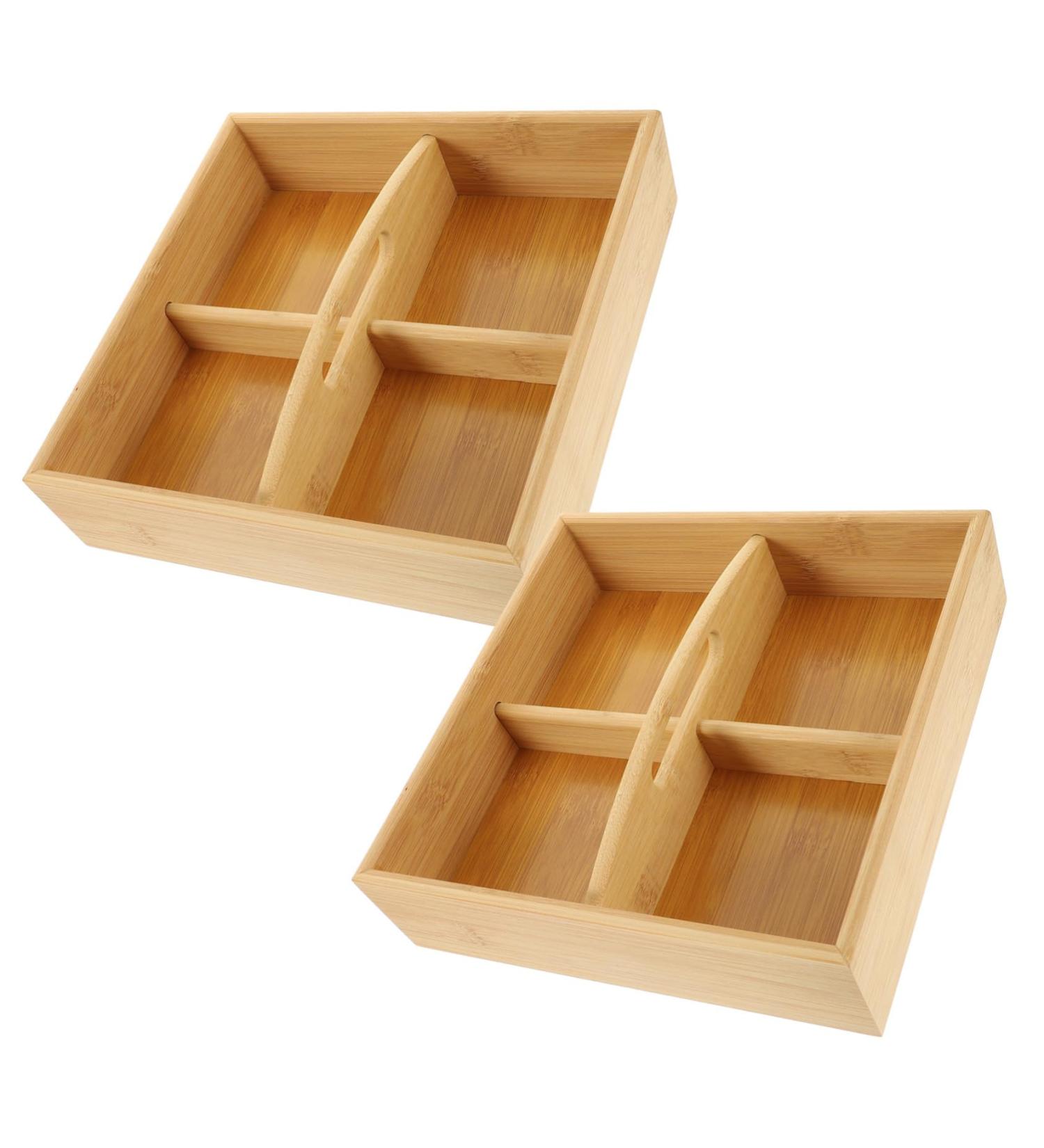 Zerodeko 4-Compartment Case 2pcs Wood Tray Veggie Tray Fruit Vegetable Platter Pole Party Wood Serving Tray Appetizer Section 25X6.5cm As Shown1 - Buy Online on GoSupps.com