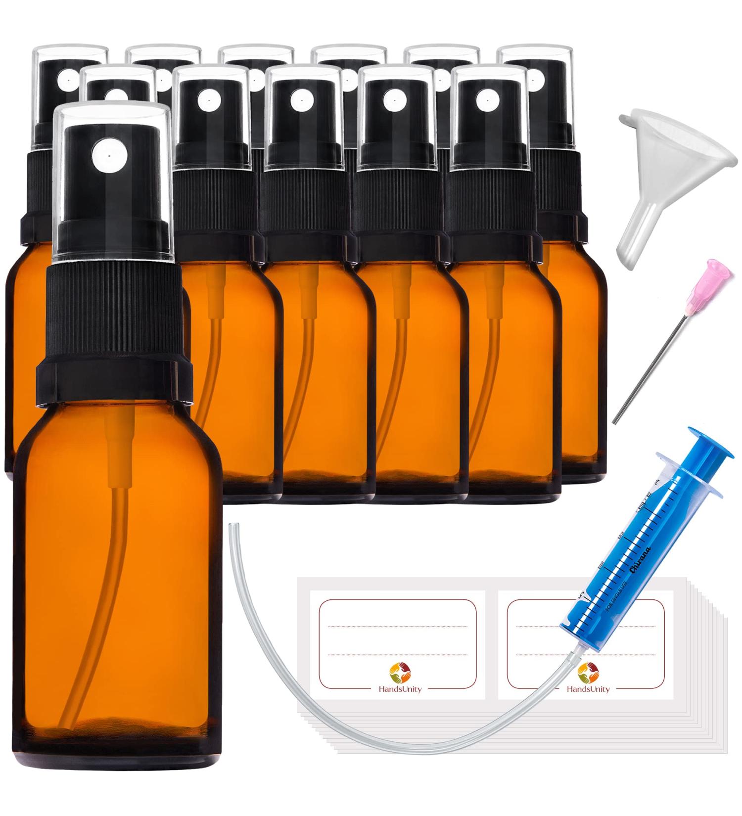 Handsunity 15ml Amber Glass Spray Bottles Set - 12PC with Atomizer & 29 Accessories - Perfect for Essential Oils & Pharmacy Use - Buy Online on GoSupps.com