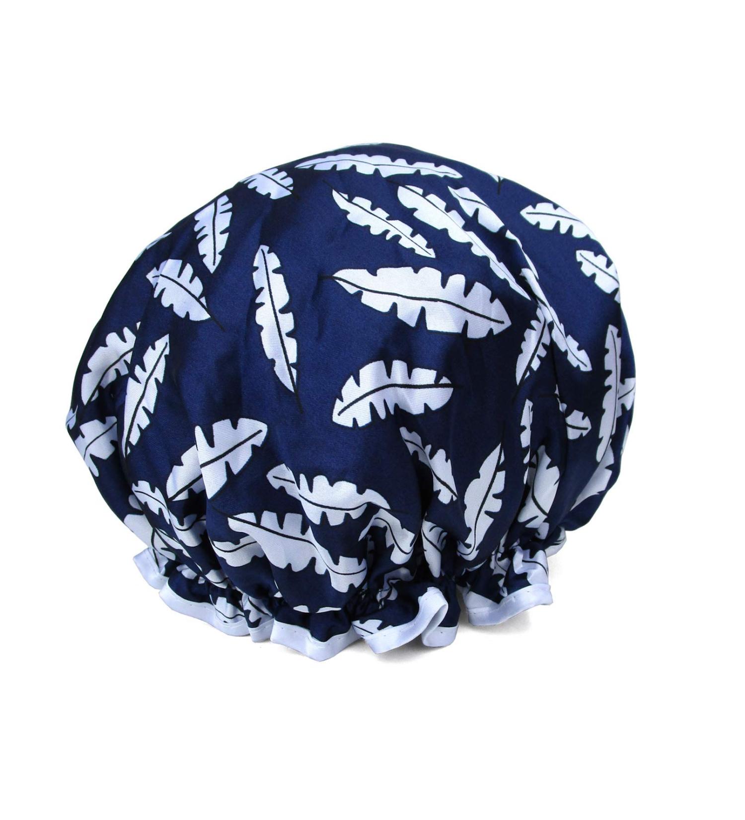 Reusable Waterproof Shower Cap for Women - 1 Pcs Elastic Hair Bath Cap (09 Navy Blue Feather) - Buy Online on GoSupps.com