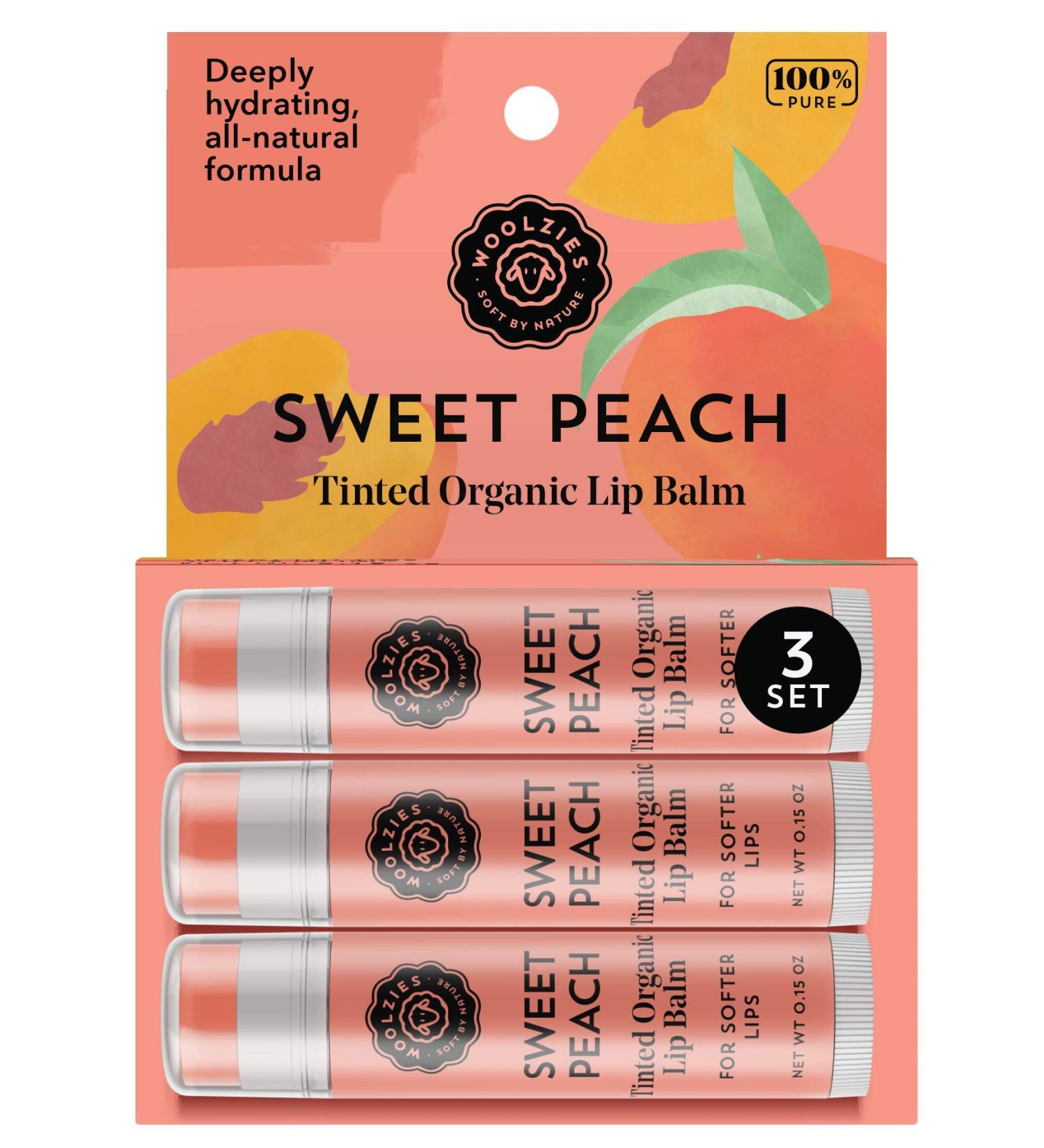Woolzies Natural Moisturizing Organic Tinted Lip Balm (Sweet Peach)