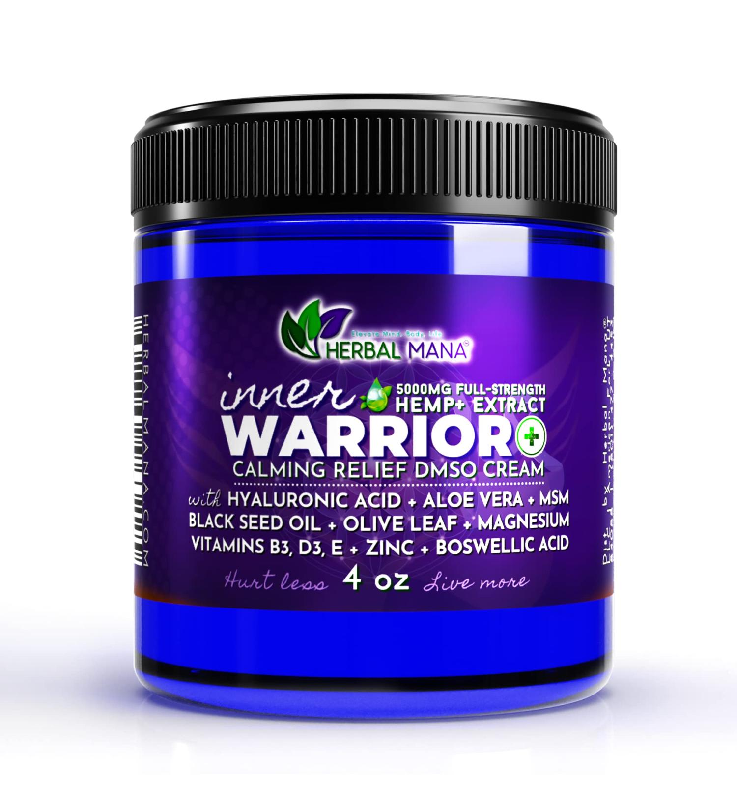 Herbal Mana Inner Warrior 5000mg Hemp & 99.9% Pure DMSO Cream - Muscle Relaxer Balm with Nerve Calming & Sleep Aid Properties - Organic Lavender & Rose Oil - 4 Ounce - Buy Online on GoSupps.com