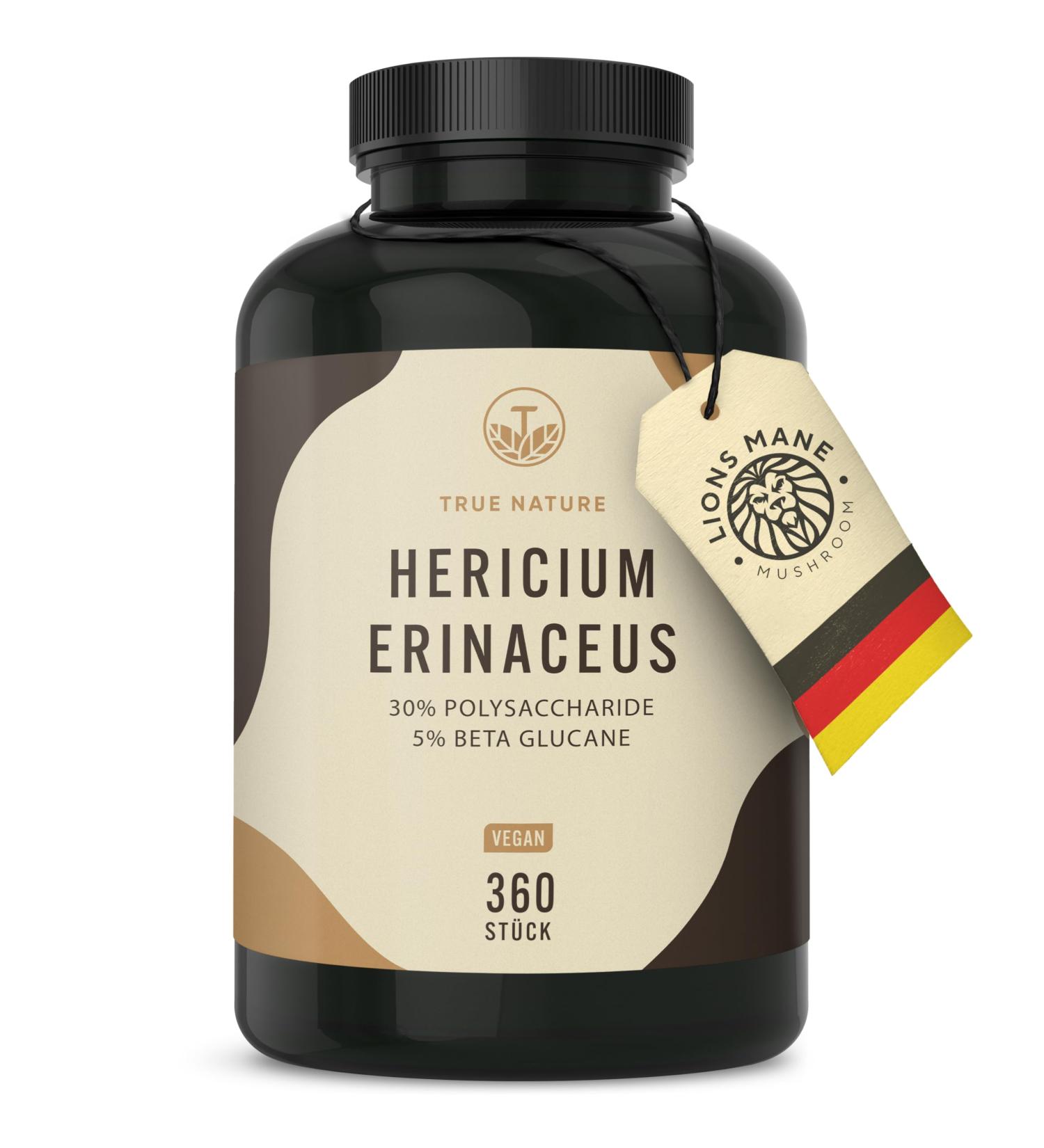 Lions Mane Mushroom 360 Capsules - 30:1 Extract 60 000mg Vegan Lab Tested - True Hericium Erinaceus - Made in Germany - Buy Online on GoSupps.com