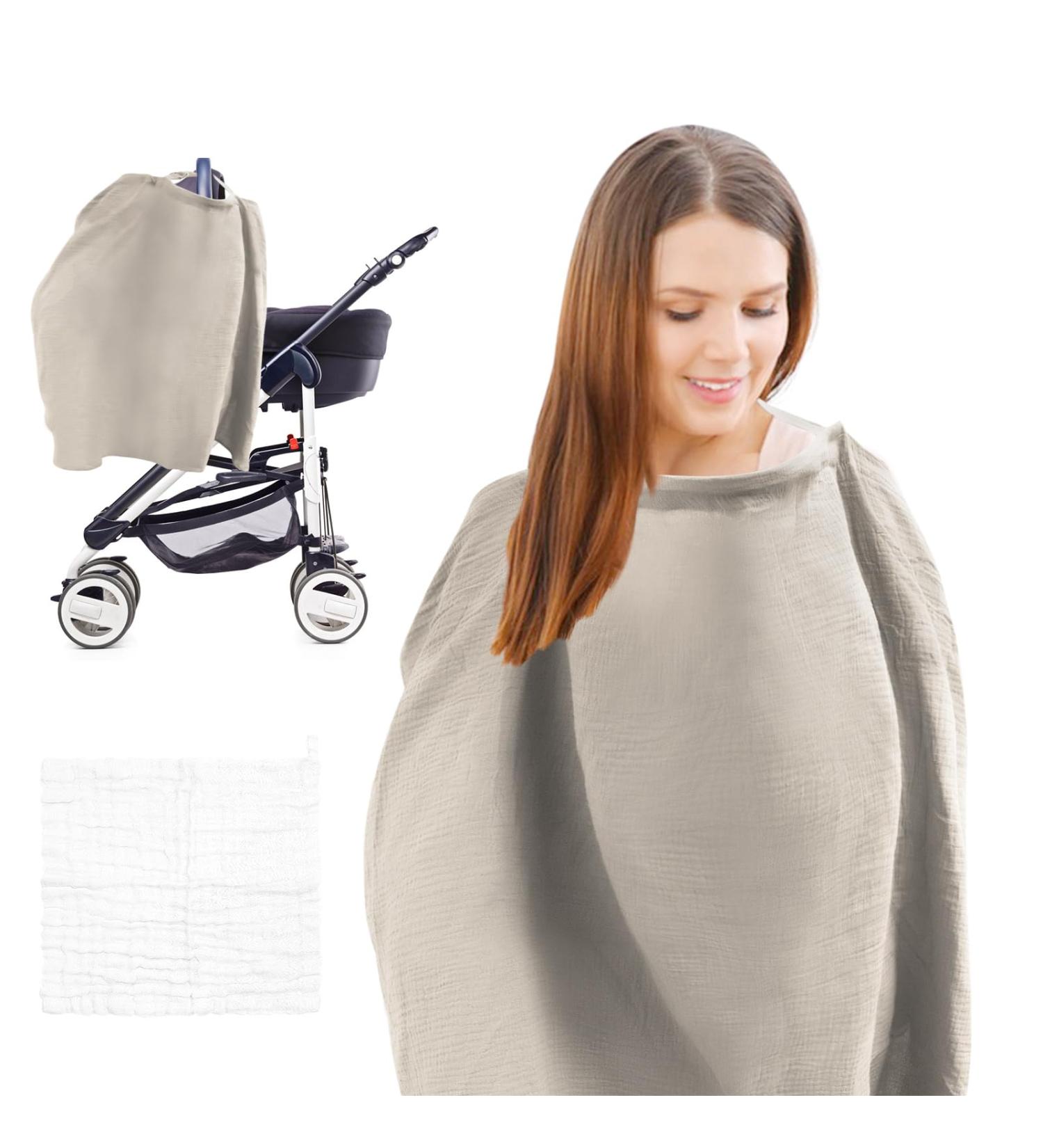 Cotton Breastfeeding Coverall with Towel - Beige | Soft & Breathable Nursing Cover for Moms | Multi-Use Stroller & Outdoor Cover - Buy Online on GoSupps.com