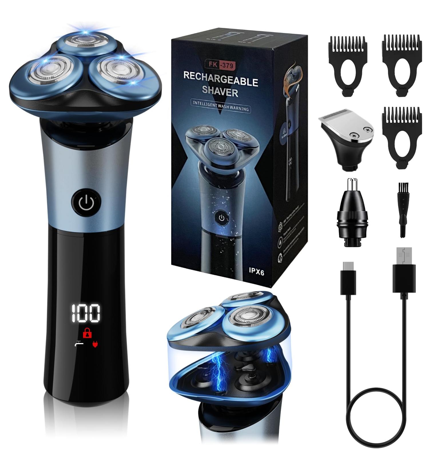 Buy 4 in 1 Electric Razor for Men - IPX7 Wet/Dry 3D Rotary Shaver with Fast Charging LCD Display & Cordless Trim Features - Buy Online on GoSupps.com