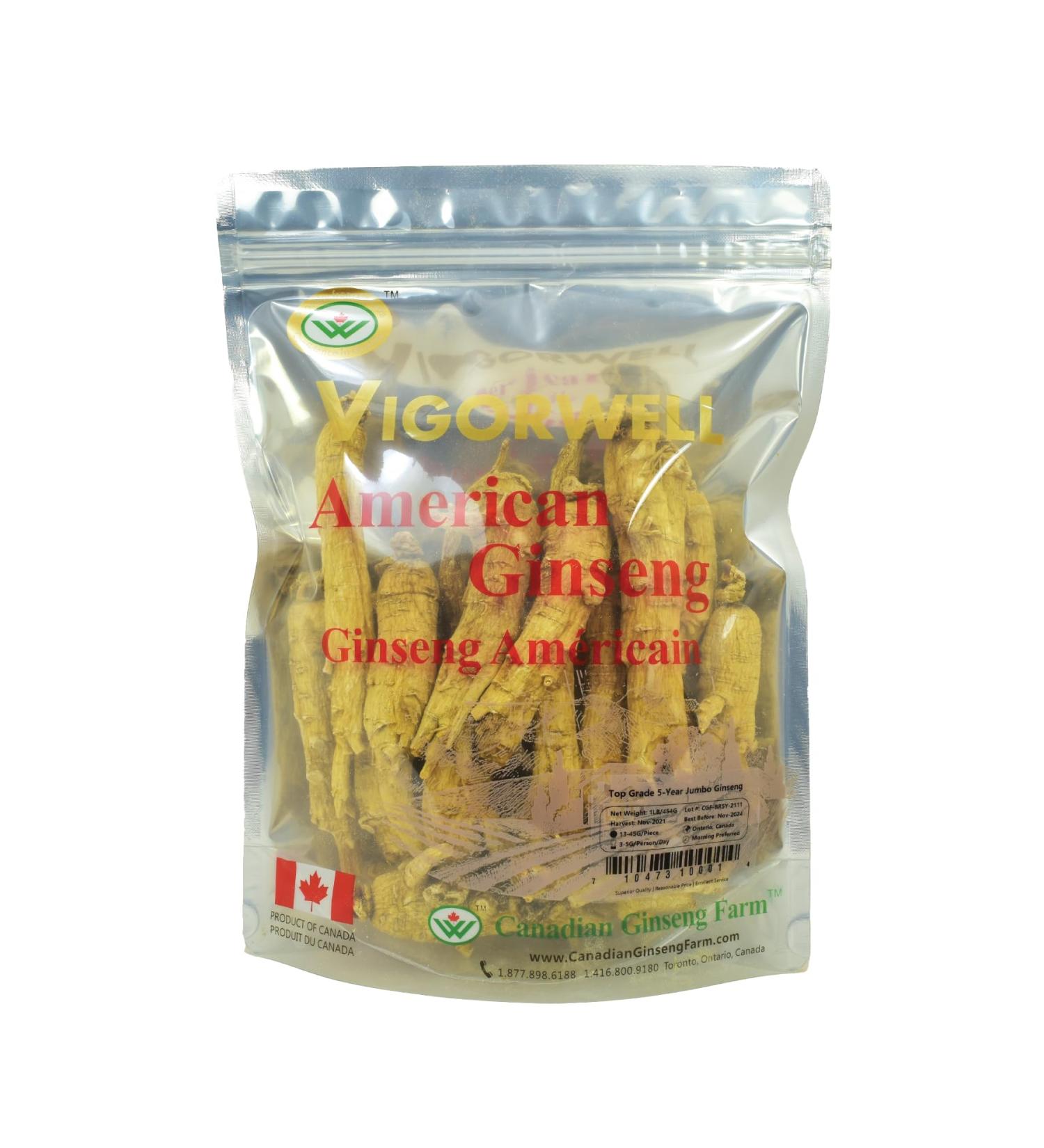 Vigorwell Premium 5-Year Jumbo American Ginseng (1LB/454G/16OZ)-Directly from Canadian Ginseng Farm - Buy Online on GoSupps.com