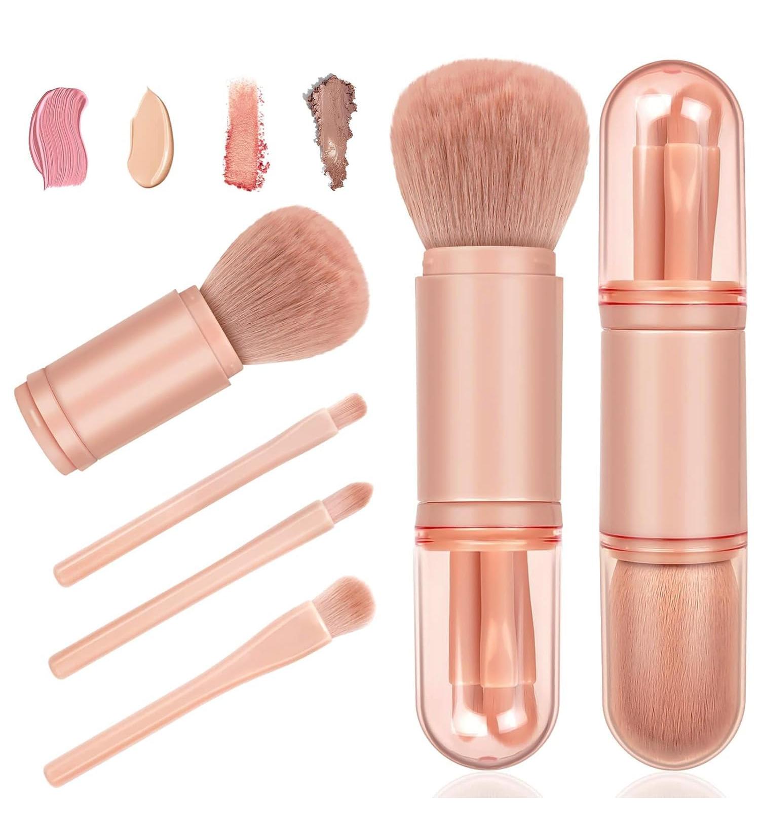 Travel Makeup Brushes Set: 4 in 1 Mini Cute Makeup Brush Retractable Professional Foundation Blending Powder Eye Shadow Brush for Women Facial Cosmetics Makeup Brush Set - Buy Online on GoSupps.com