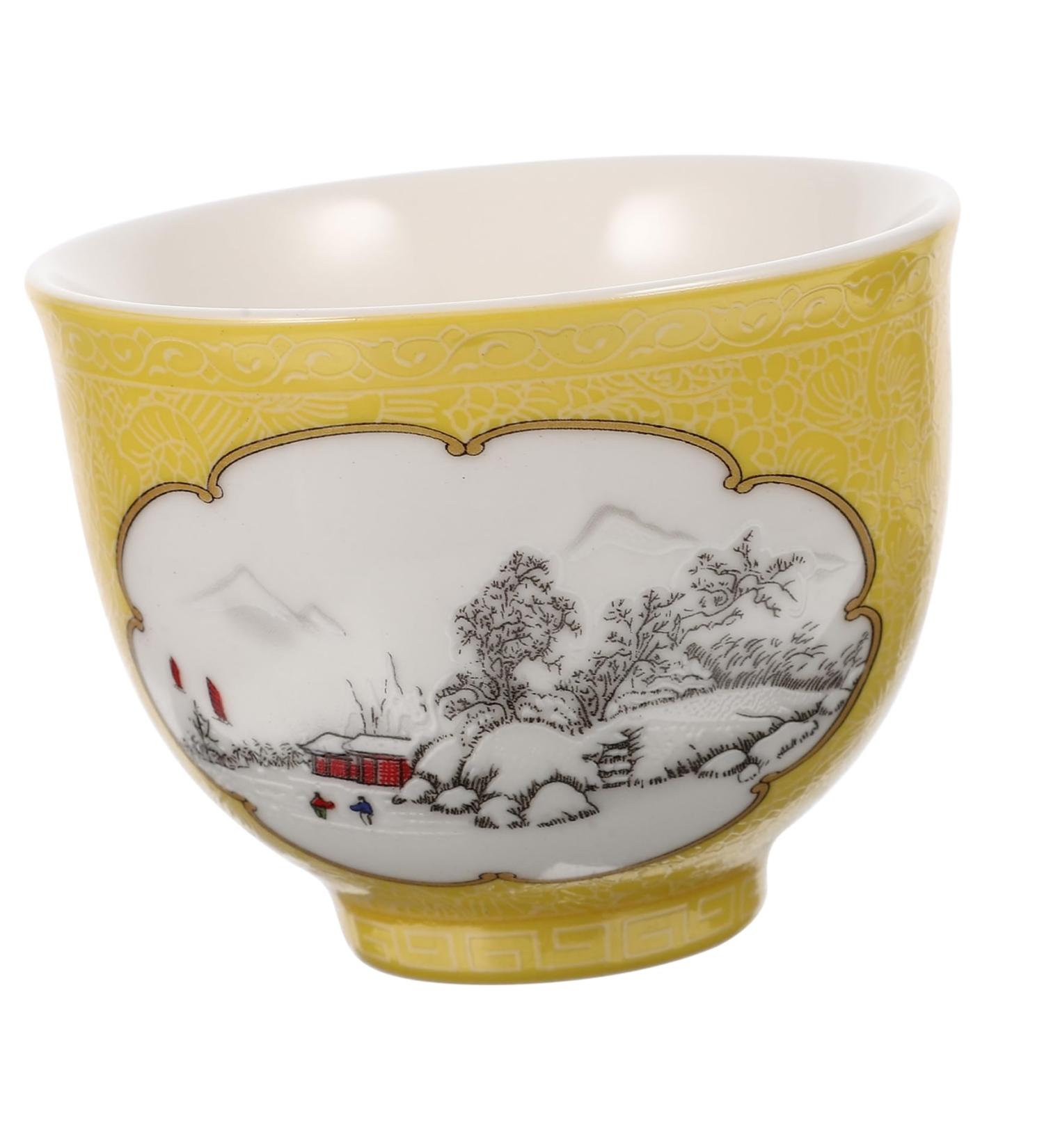 KICHOUSE Ink Painting Teacup Vintage Tea Cups Porcelain Tea Cup Coffee Kung Fu Teaware Office Mini Sake Glass Yellow 7.5x7.5x6cm - Buy Online on GoSupps.com
