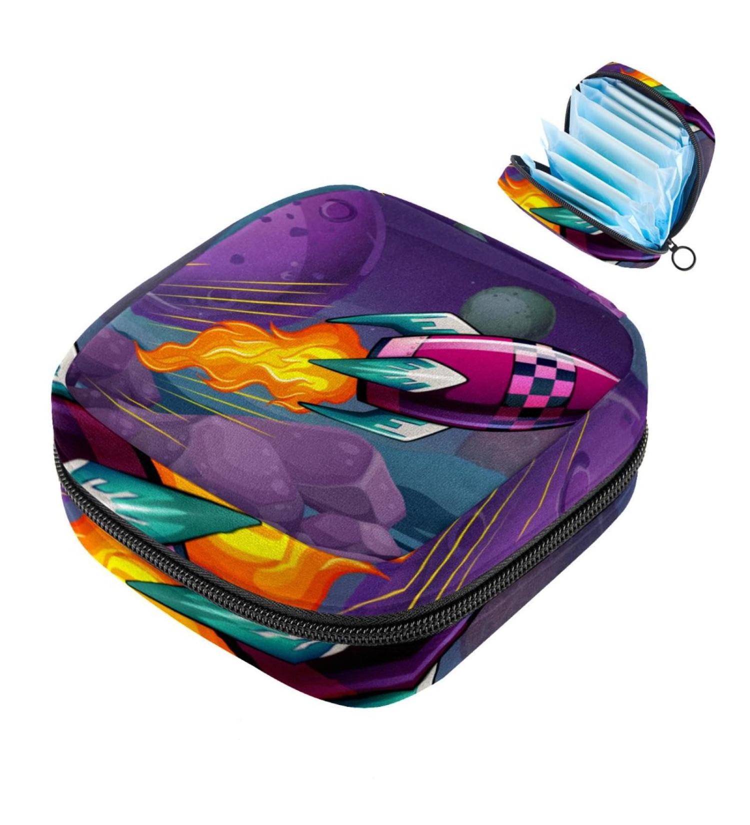Javenproeqt Portable Women's Binding Bags | Menstrual Cup Pocket & Pads | Ideal for Teenage Girls | Stylish Purple Rocket Design - Buy Online on GoSupps.com