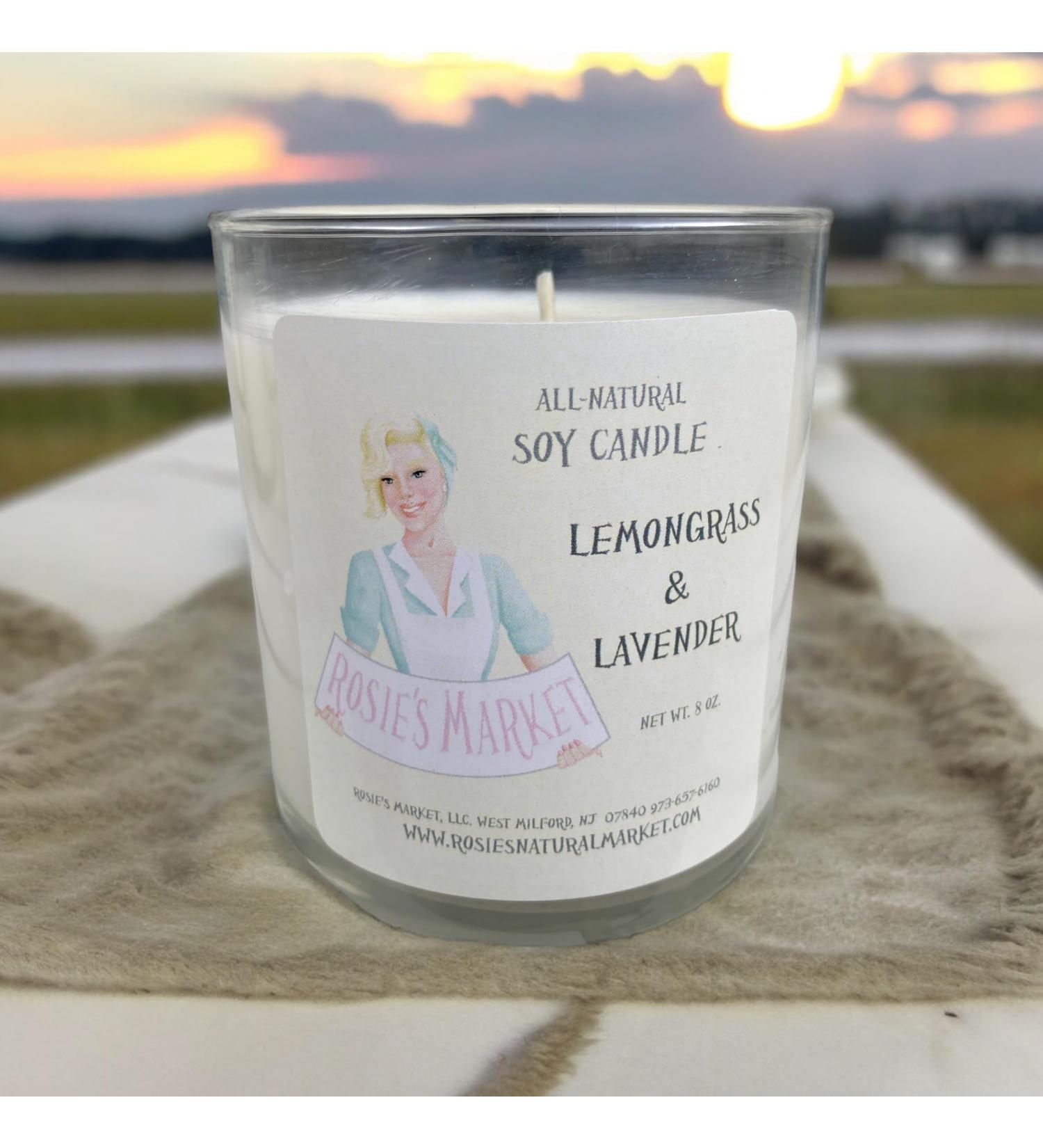 All-Natural Handmade Soy Candle with Essential Oils: Lemongrass & Lavender Scent. No sythetic dye or Fragrance Non-Toxic Organic White in Glass
