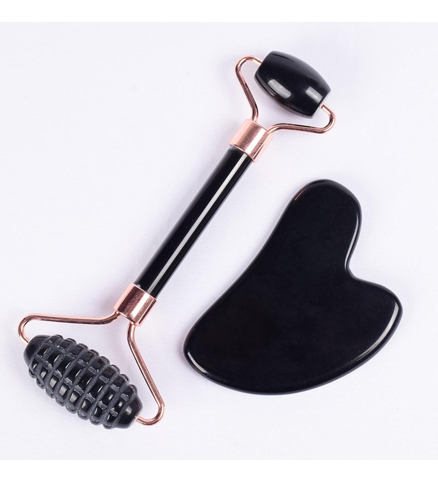 Zouti Jade-Sawzahn facial scooter Gua SHA tool set natural black obsidian crystal stone 2 pieces sawtooth full of texture