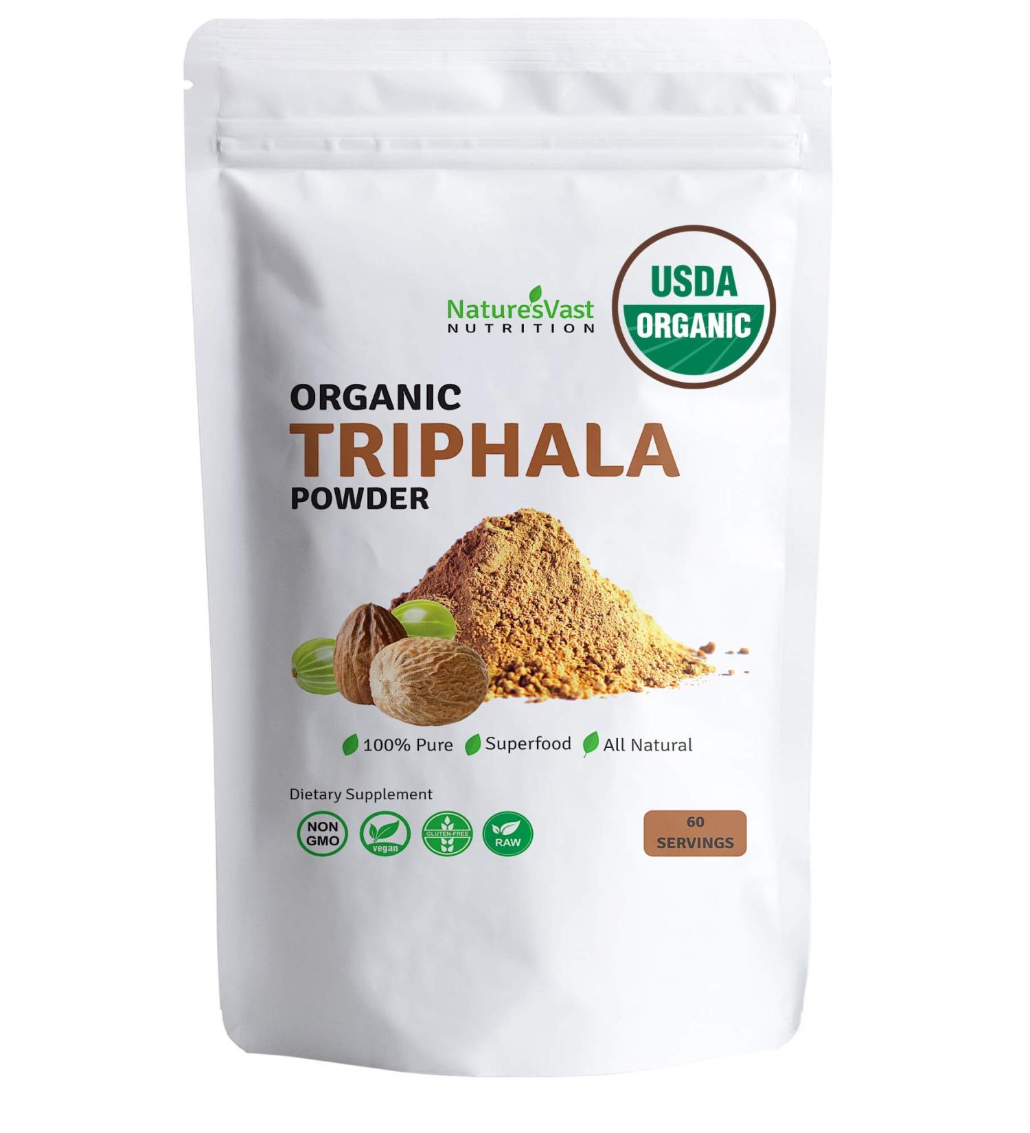 Nature'sVast USDA Certified Organic Triphala Powder - 4.4 Ounce Pack | Digestive Health & Detox Supplement - Buy Online on GoSupps.com