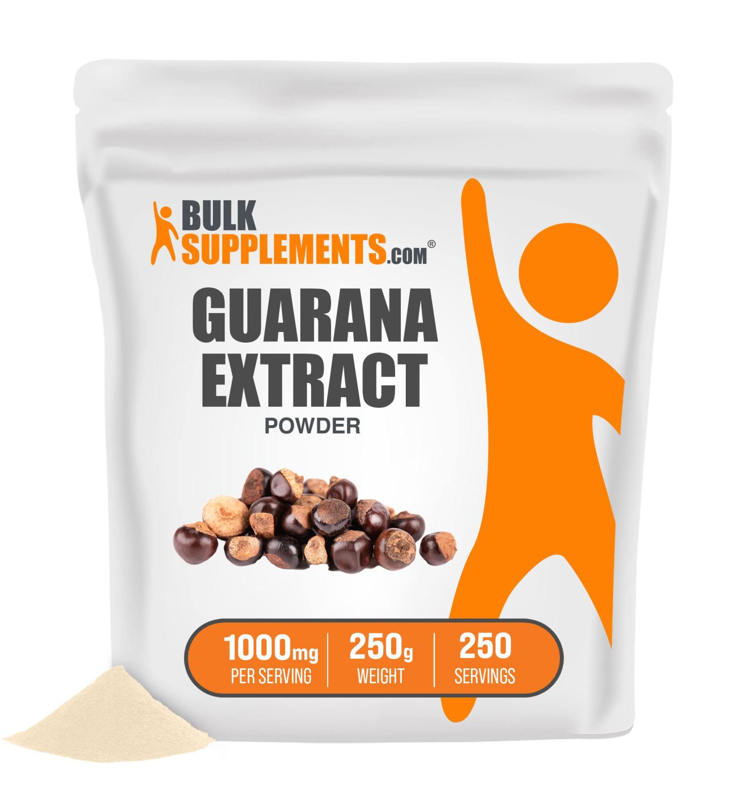 Guarana Extract Powder - Natural Caffeine Energy Support - 1000mg, 250 Servings | Gluten Free - BulkSupplements.com - Buy Online on GoSupps.com