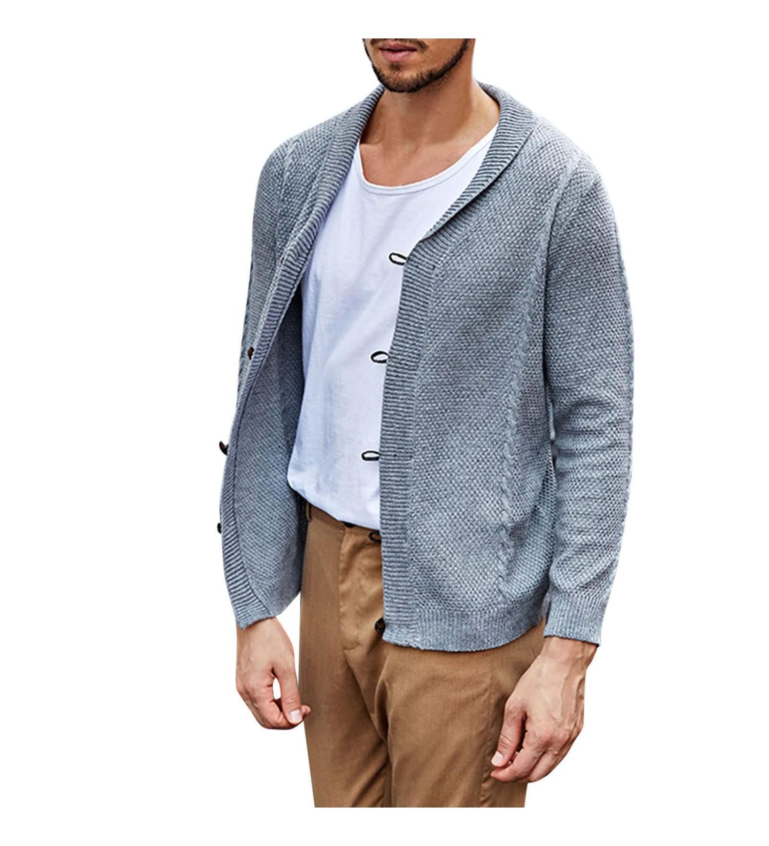 Men's Knit Single-Breasted Solid Color Cardigan - 3XL Grey Banana Cardigan - Buy Online on GoSupps.com