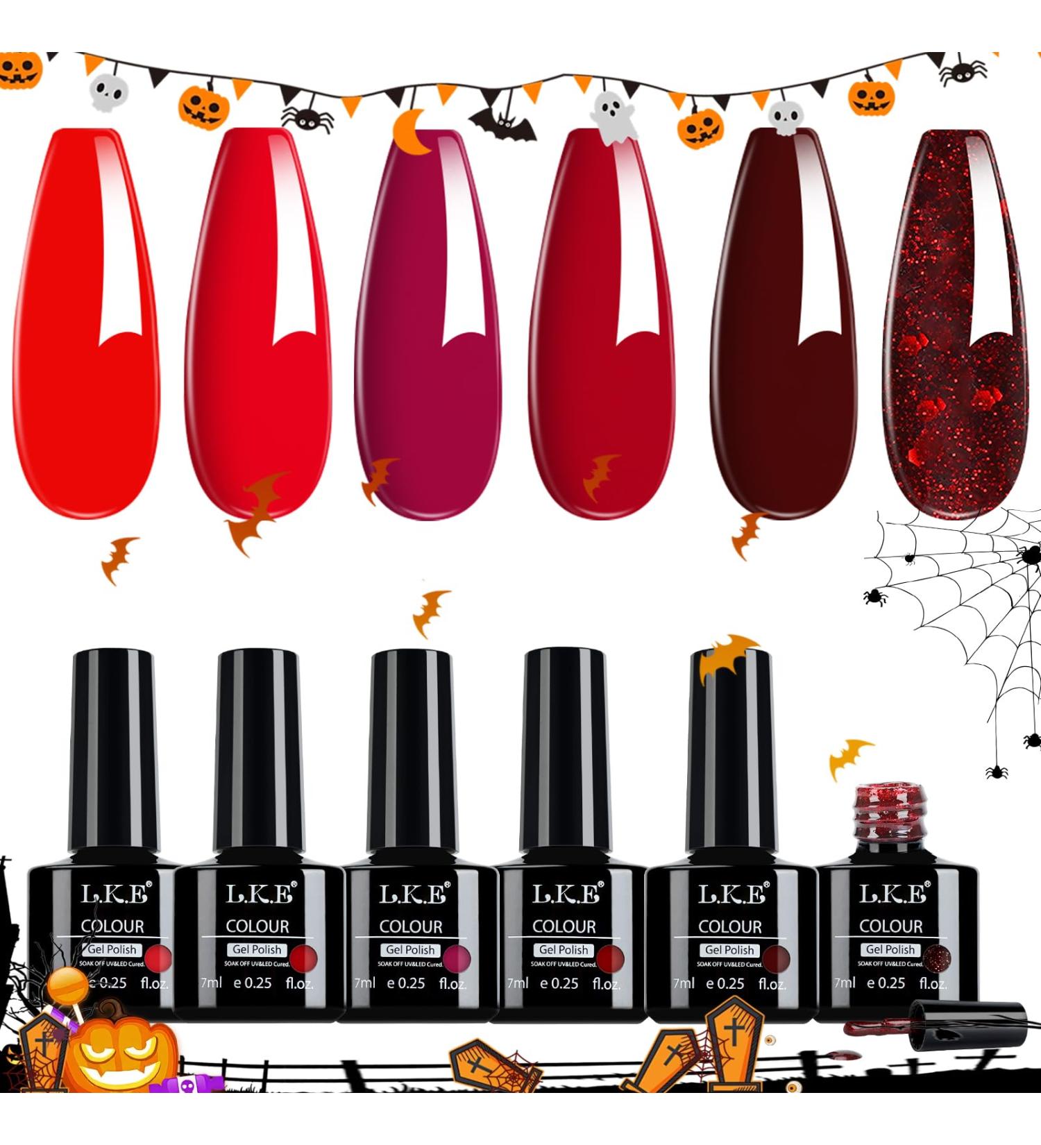 LKEE Nail Gel Polish- Red Nail Polishes Set 6 Colors Nail Polish Set UV Gel Polishes DIY Nail Salon Halloween Nail Art Design Gift 7 ml/0.25 oz - Buy Online on GoSupps.com