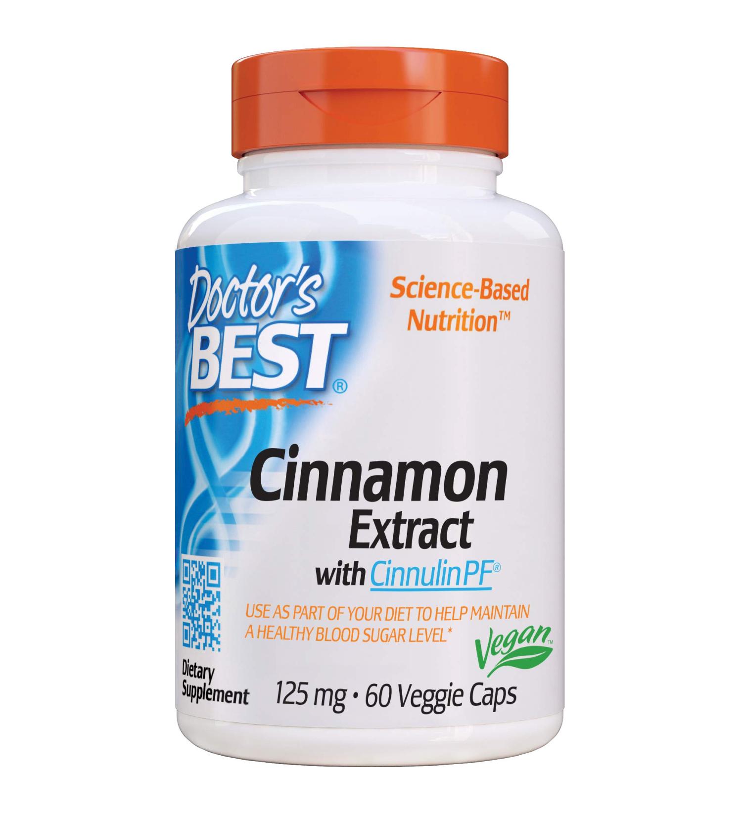 Doctor's Best Cinnamon Extract Cinnulin PF 125mg - Blood Sugar Support - Non-GMO, Vegan, Gluten Free - 60 Veggie Caps - Buy Online on GoSupps.com