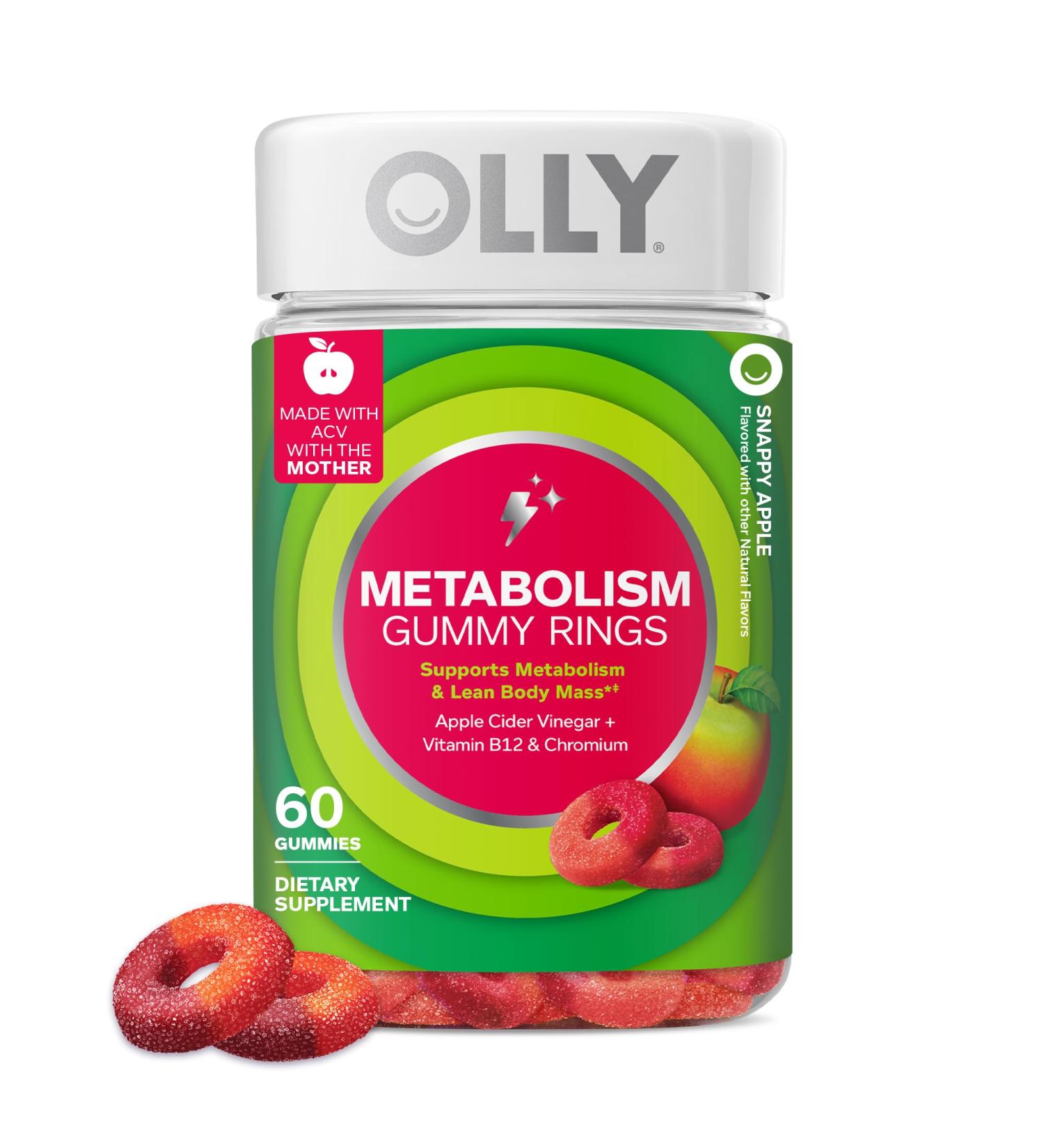 OLLY Metabolism Gummy Rings Metabolism and Cellular Energy Chewable Supplement * Apple Cider Vinegar Vitamin B12 Chromium Picolinate Apple Flavored 60 Day Supply - 60 Count 60 Count (Pack of 1) - Buy Online on GoSupps.com