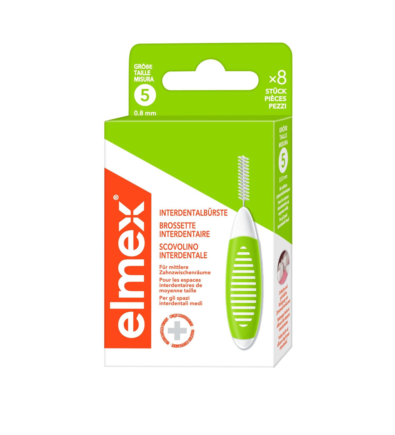 Buy Elmex Interdental Brush Green Size 5 (0.8mm) - 8 Pack | Best for Cleaning Medium Spaces Between Teeth | International Shipping Available - Buy Online on GoSupps.com