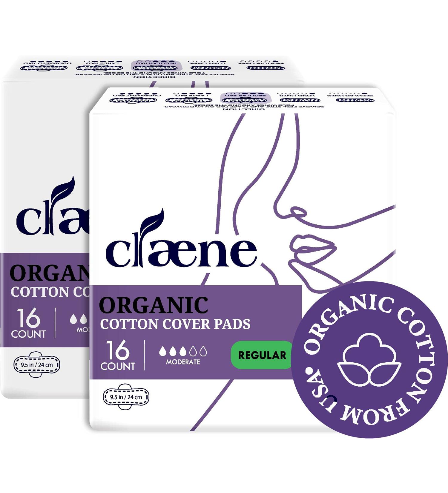 Organic Cotton Cover Menstrual Regular Pads 2 Pack - Cruelty-Free, Unscented, Breathable, Vegan, Natural Sanitary Napkins for Women with Wings - Total 32 - Buy Online on GoSupps.com