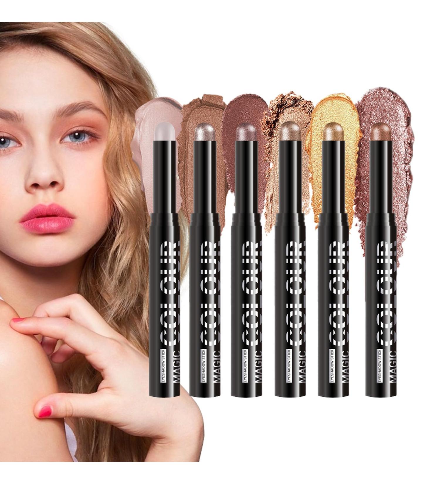 Creamy Eyeshadow Stick Shiny Glitter Makeup Pen - 6 Shades Concealer Pen for Weddings Parties & Costumes - Buy Online on GoSupps.com