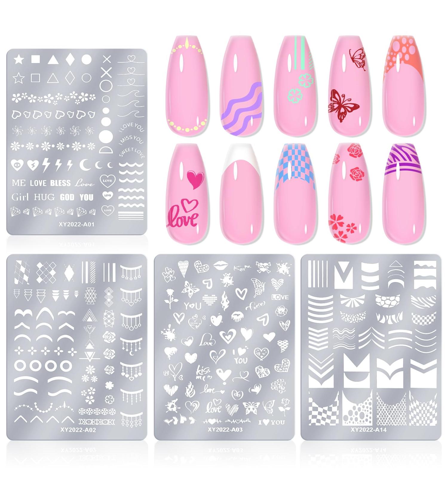 Saviland French Tip Nail Stamp Kit - 4 Reusable Stainless Steel Nail Art Stamps with Patterns | B-4PCs Nail Art Stamping Set for Perfect Manicure - Buy Online on GoSupps.com