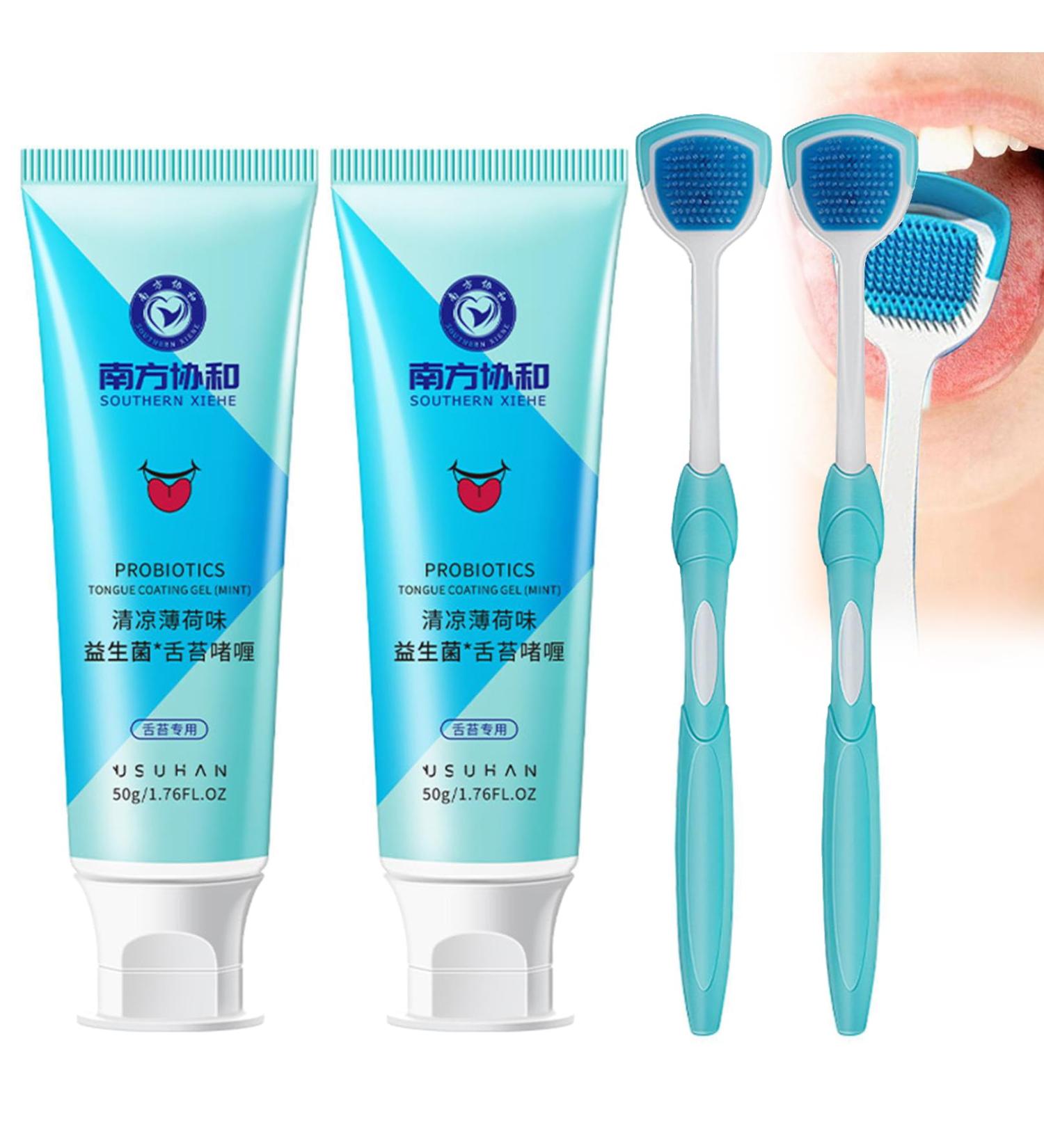 Southern Xiehe Tongue Cleaner Set - Oral Hygiene Brush & Gel for Bad Breath - 2PCs Tongue Cleaning Tools - Buy Online on GoSupps.com