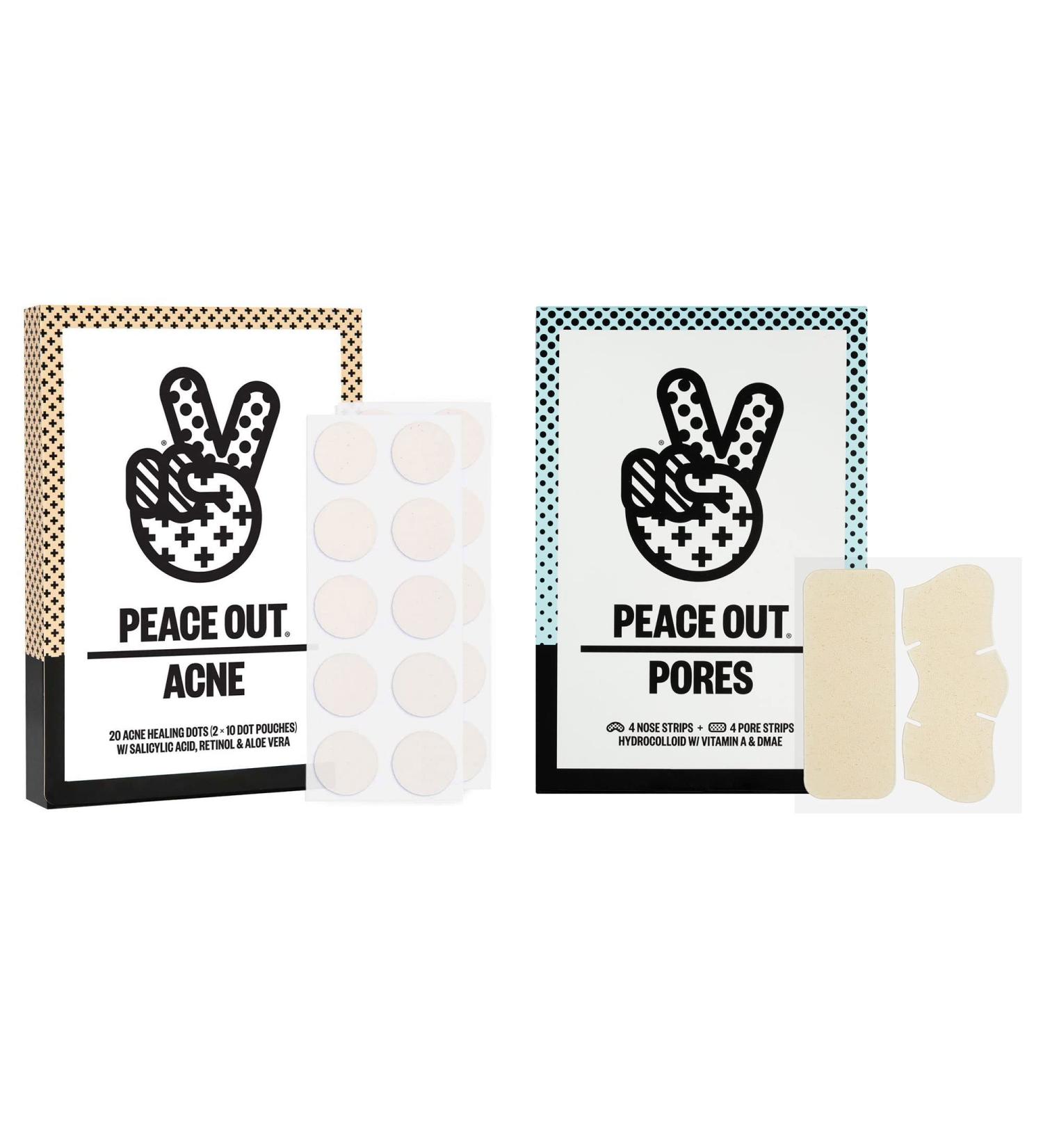 PEACE OUT Clear Skin Duo: Hydrocolloid Anti-Acne Patches + Retinol Face Strips for Pore Minimization and Blackhead Removal - Buy Online on GoSupps.com