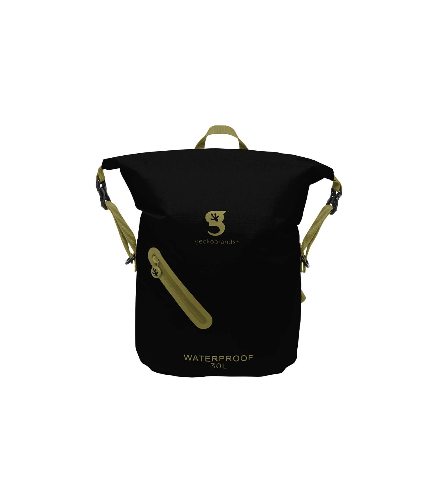 Geckobrands Lightweight 30L Waterproof Backpack Black/Gold - Ideal for Hiking and Water Activities - Buy Online on GoSupps.com