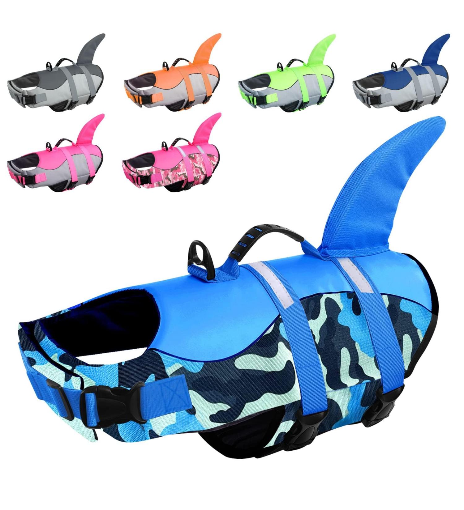 Buy Cit toile Shark Life Jacket for Dogs | Safe & Lightweight Swimming Vest with Handle | Reflective Blue Camouflage for Small Medium & Large Dogs - Buy Online on GoSupps.com