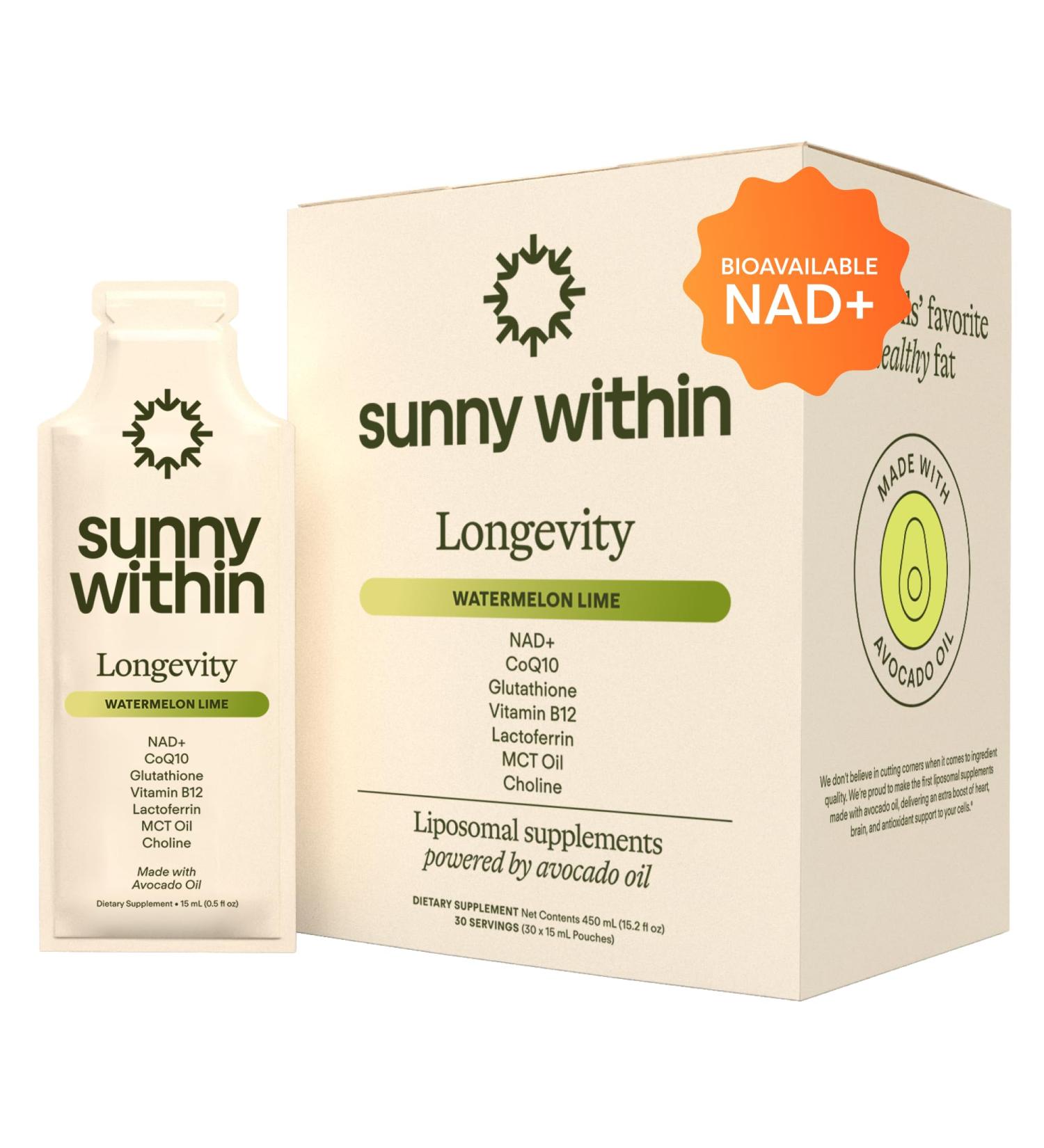 Longevity - Cellular Health Supplement w/Bioavailable Liquid NAD+ Glutathione CoQ10 B12 MCT Avocado Oil - Energy Detox Brain Skin Gut & Heart Support* - 30 Pouches Watermelon Lime - Buy Online on GoSupps.com