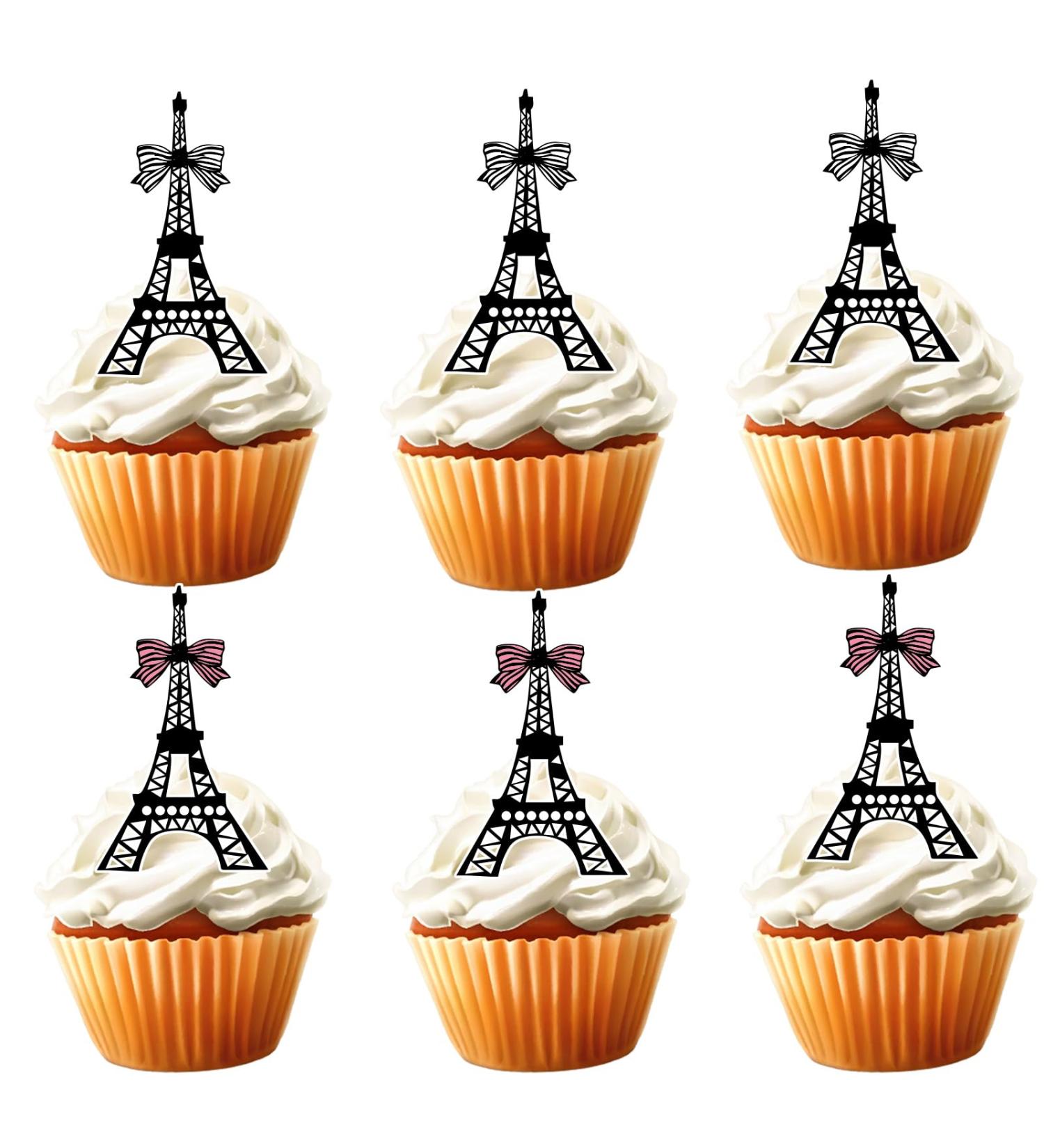 18pcs Eiffel Tower Cupcake Toppers for Girl Lady Women Paris Party Supplies Glitter Paris Cake Topper Decorations Birthday French Themed Party Decorations - Buy Online on GoSupps.com