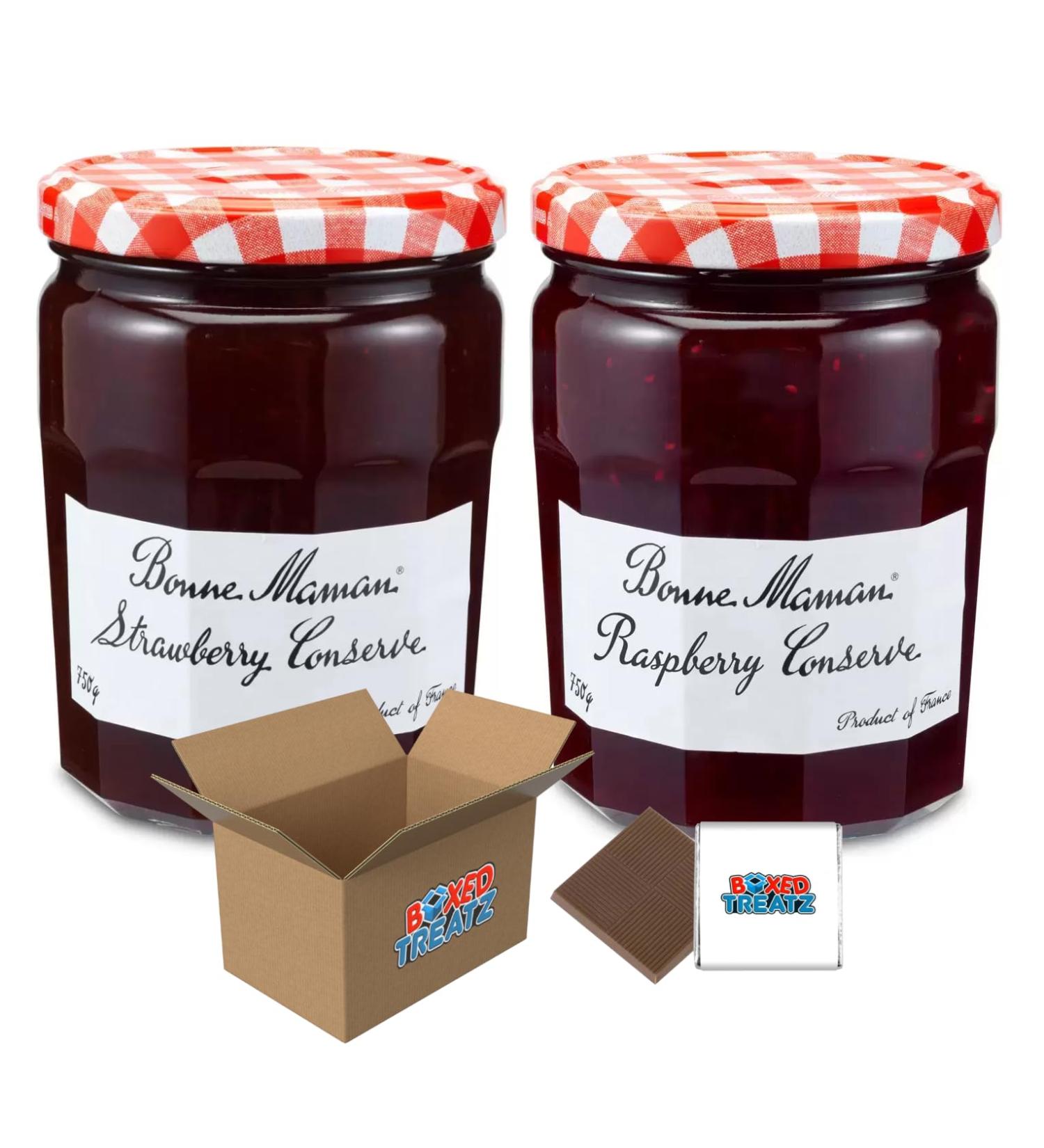 Bonne Maman Berry Medley: 750g Strawberry Preserves + 750g Raspberry Conserve Delightfully Boxed Treatz - Buy Online on GoSupps.com