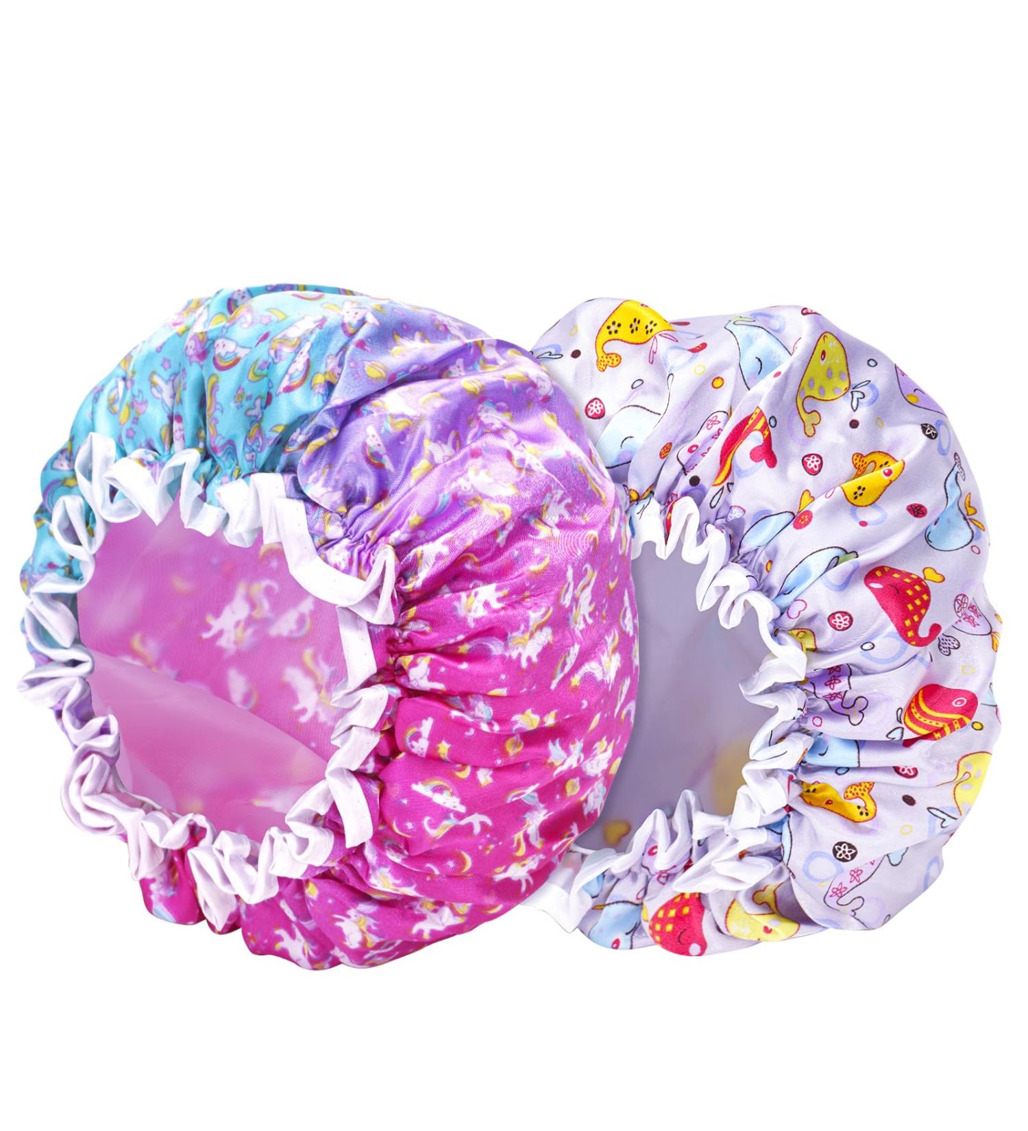 G2PLUS Kids Shower Caps - 2PCS Double Layer Elastic Bath Caps for Girls/Boys, Reusable Children's Shower Hats in Purple - Buy Online on GoSupps.com