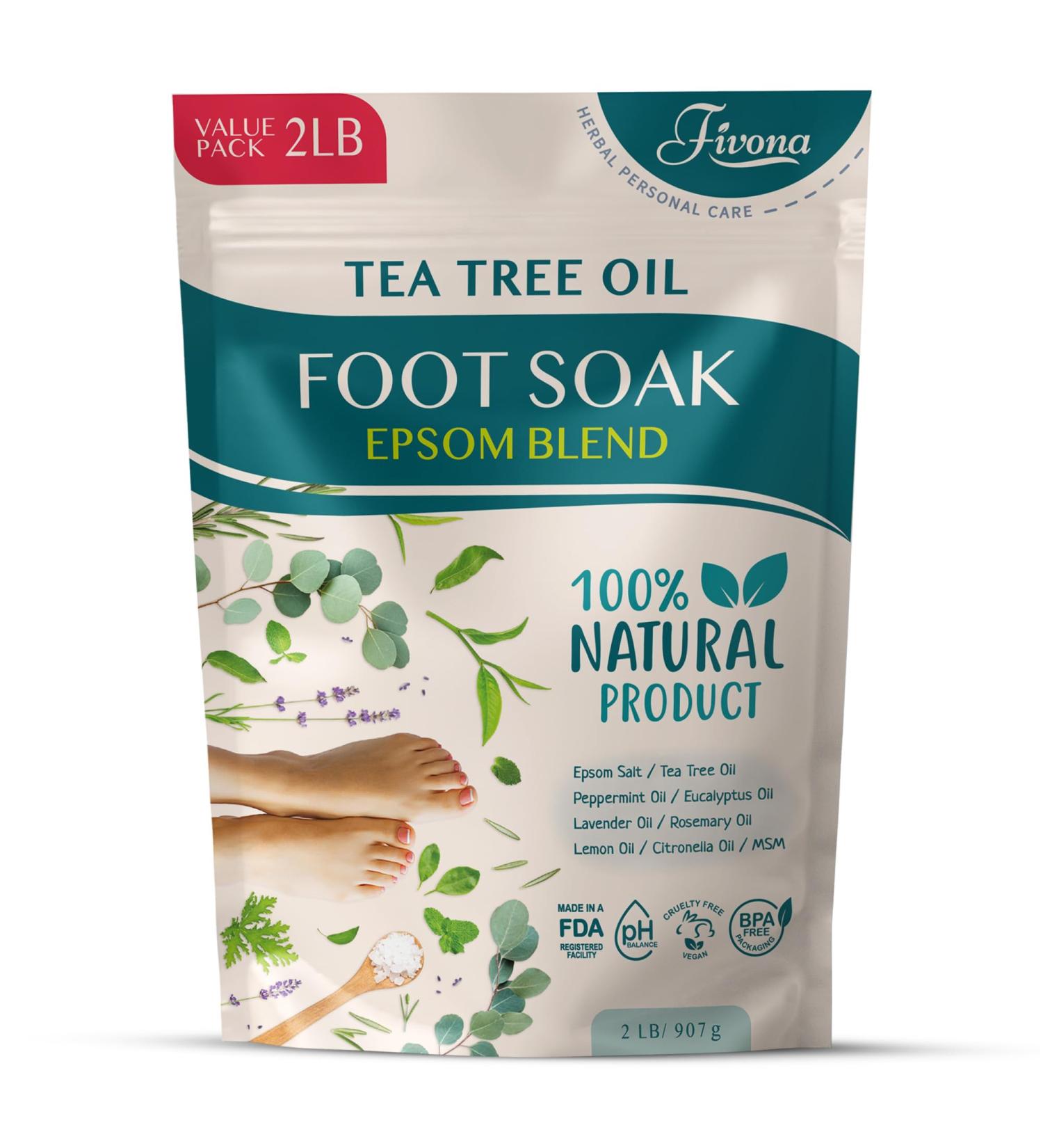 Foot Soak Epsom Salt with Tea Tree Oil 2 LB - Epsom Salt with Essential Oils for Healthy Toenails Soothing Relief Odor Control Callus Softening - Pedicure Therapy for Soft Rejuvenated Feet - Buy Online on GoSupps.com