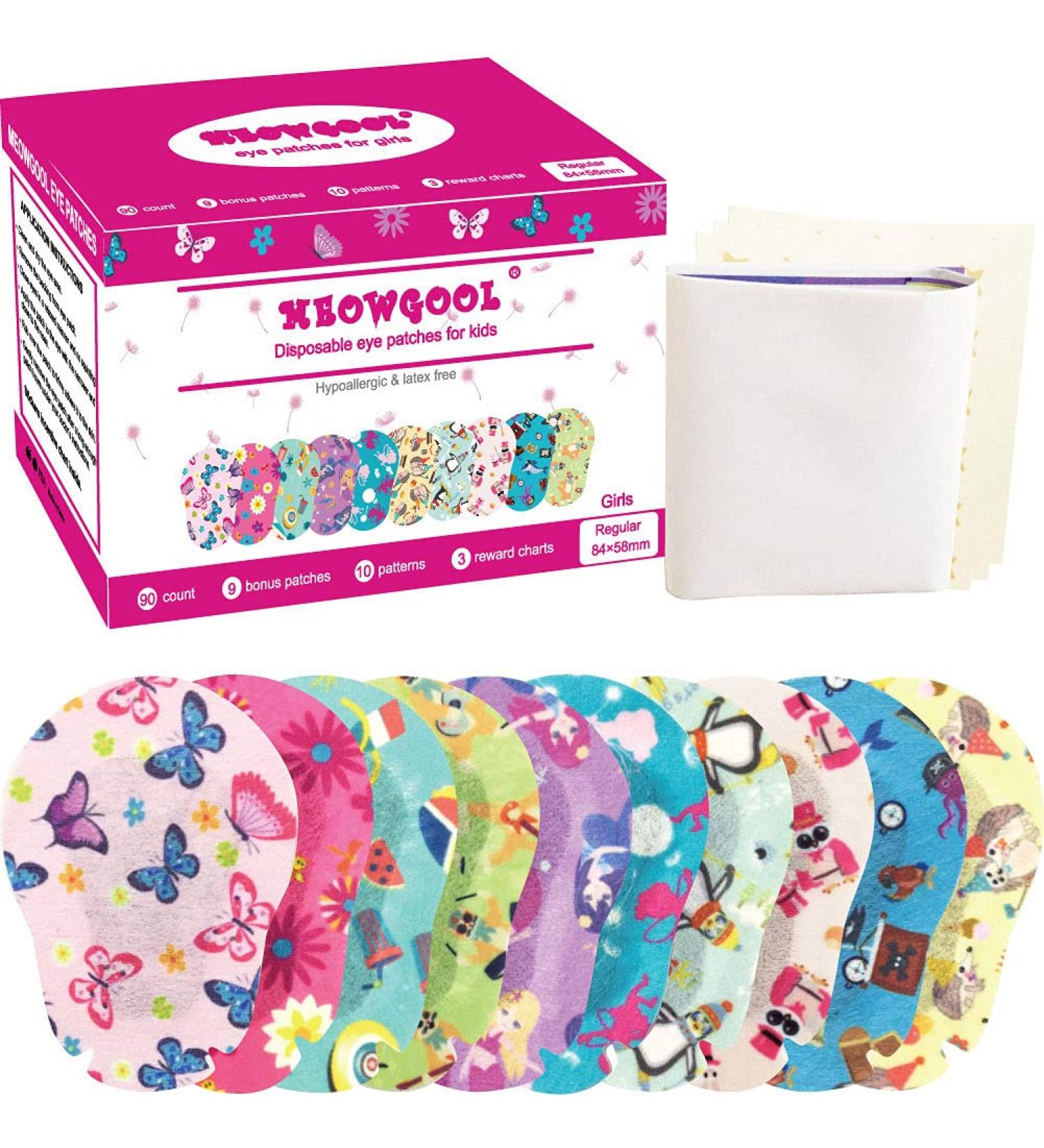 Meowgool Adhesive Kids Eye Patches for Lazy Eye - 90+9 Bonus Patches - 10 Fun Girls Designs - 3 Stickers Incentive Posters - Buy Online on GoSupps.com