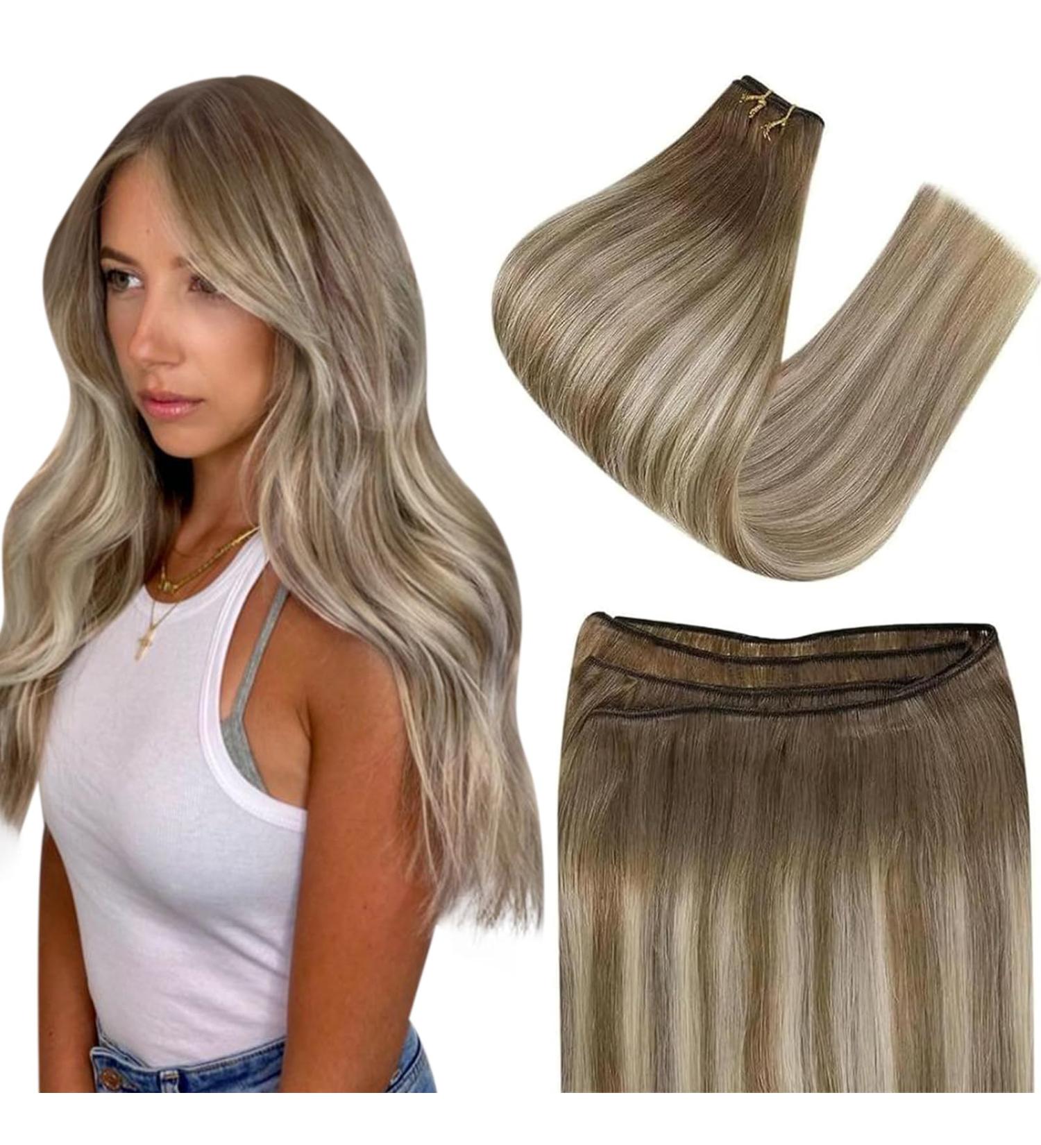 Easyouth 14 Brown Balayage Sew in Hair Extensions 70g Remy Human Hair - Ombr Brown to Blonde Double Weft #6/60/6 - Buy Online on GoSupps.com