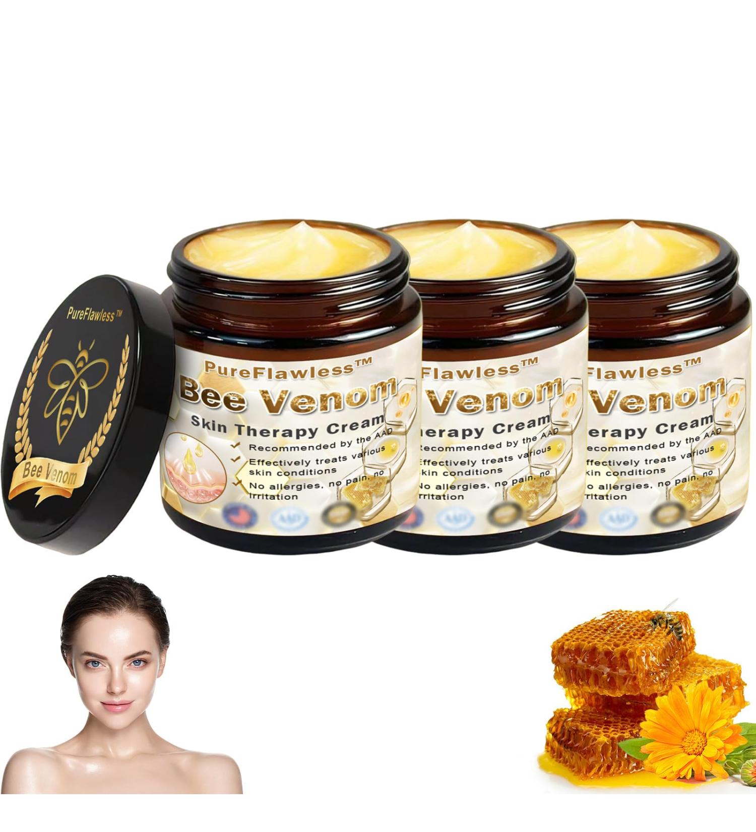 PureFlawless Powerful All-Body skin Treatment Cream Professional Bee Venom Skin Treatment Cream PureFlawless Bee Venom Skin Therapy Cream Natural Bee Venom Cream Suitable for All Skin Types (3PCS) - Buy Online on GoSupps.com