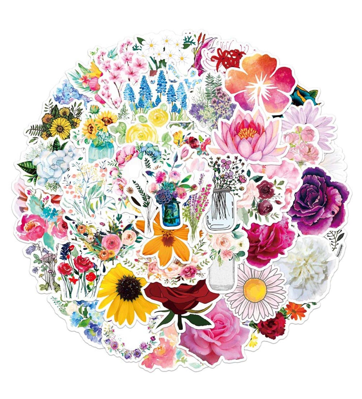 100pcs Flower Stickers Pack - Cute Vinyl Aesthetic Trendy Waterproof Decals for Water Bottle, Laptop, Phone - Ideal Flower Gifts for Women, Teens, Girls - Hydroflask Scrapbooking Stickers - Buy Online on GoSupps.com