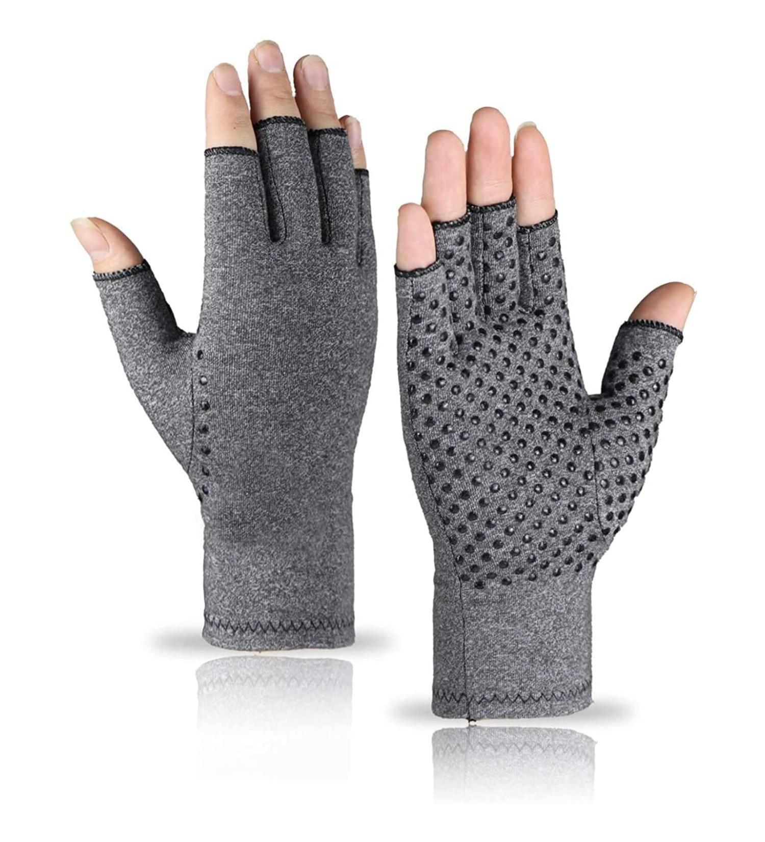 VITTO Anti-Arthritis Gloves with Grips - Compression Pain Relief Gloves for Carpal Tunnel - Fingerless Design for Women & Men (Large Grey) - Buy Online on GoSupps.com