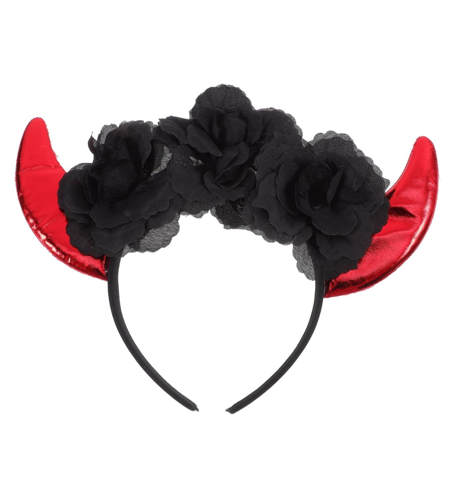 CRILSTYLEO Rose Headband Demon Hairband Demon Horns Headband Devil Ears Headband Demon Headpiece Devil Costume Halloween Party Favor Devil Headpiece Devil Hairband Bright Leather Fabric - Buy Online on GoSupps.com