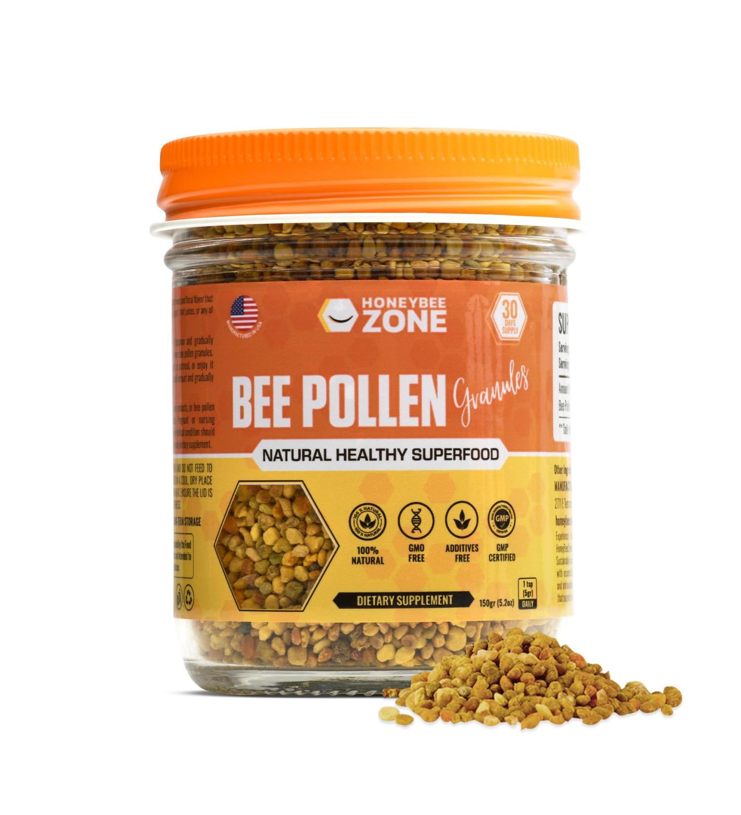 HONEYBEEZONE-Raw Bee Pollen Granules 5.2 oz 100% Natural Superfood Rich in Vitamins Minerals & Amino Acids Supports Energy Immunity & Digestive Health - Buy Online on GoSupps.com