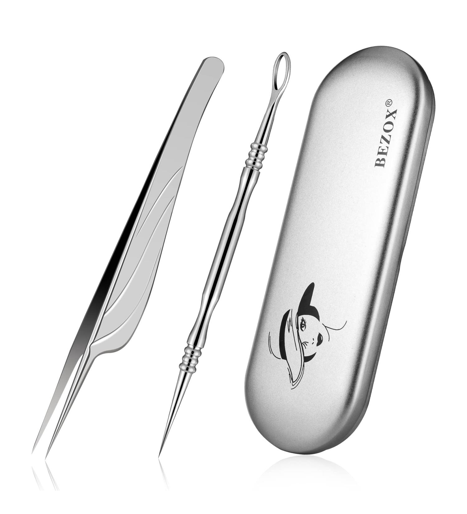 BEZOX Blackhead Tweezer and Acne Needle Set - Stainless Steel Comedone Extractor Kit - Buy Online on GoSupps.com