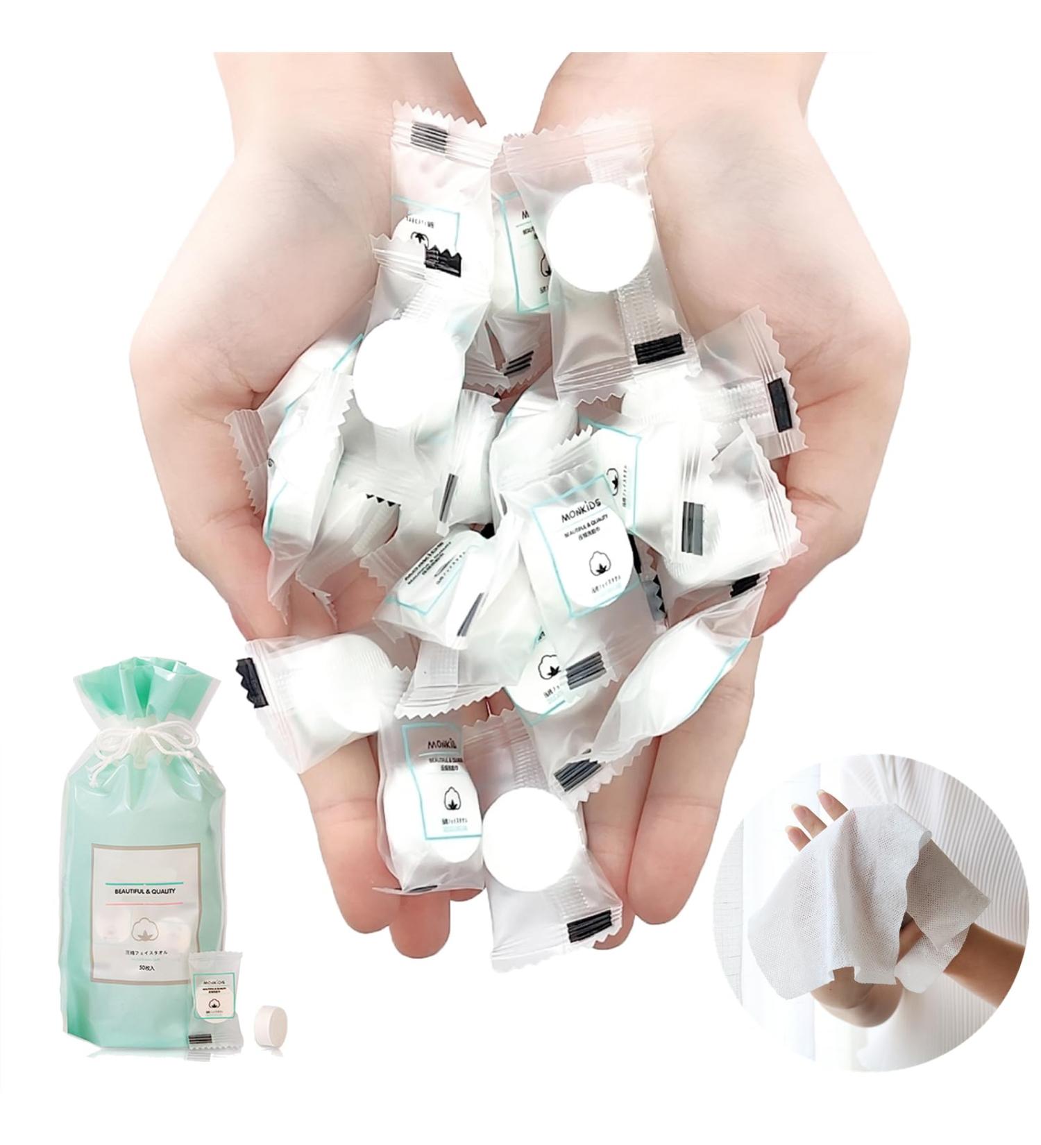 50 Pcs Portable Compressed Towel Tablets - Disposable Coin Tissues for Travel, Camping & Face Care - Buy Online on GoSupps.com